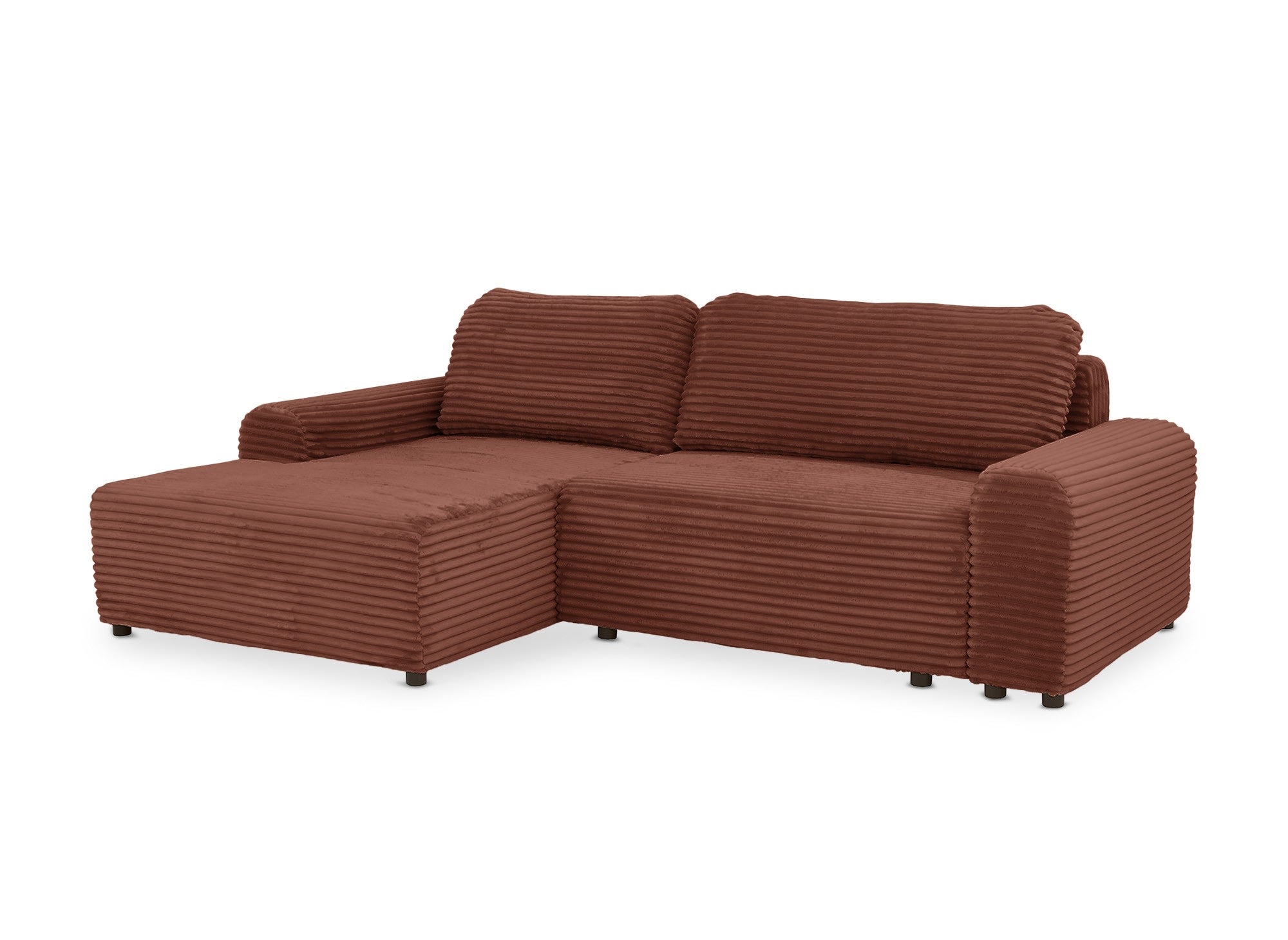 Ecksofa links mit Bettkasten aus dickem Cord in Terrakotta BALI - Ecke links