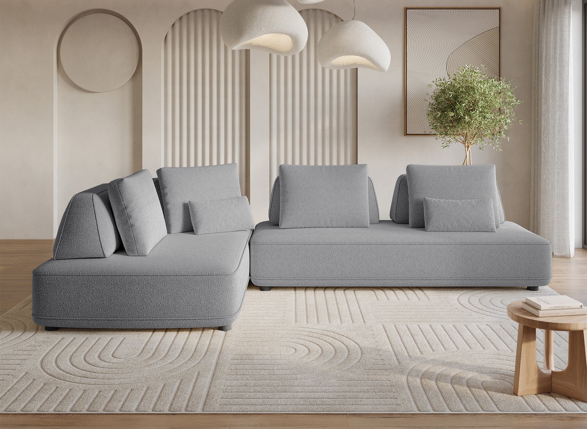 Wendbares Ecksofa aus grauem Bouclette-Stoff ISAORA