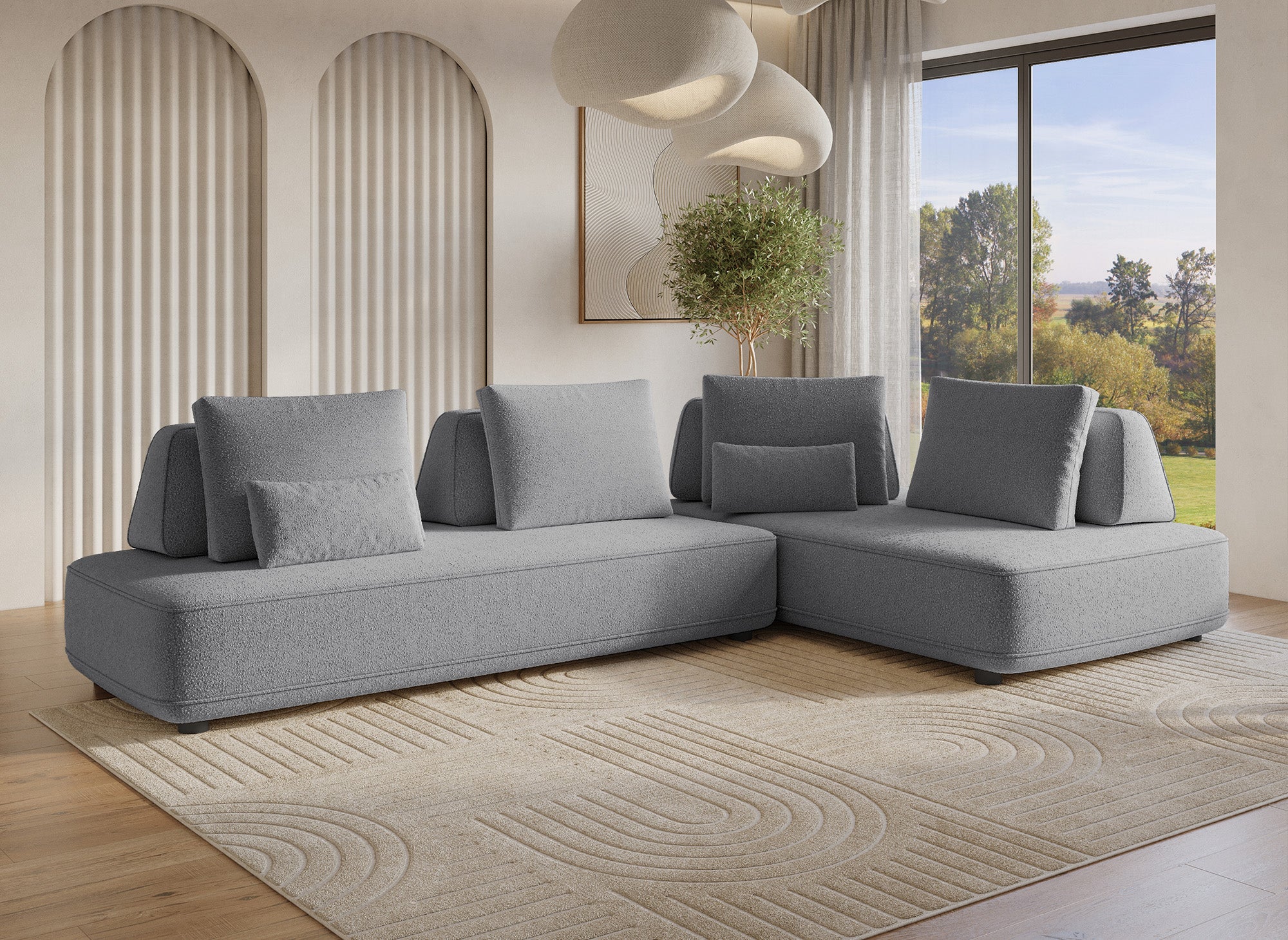 Wendbares Ecksofa aus grauem Bouclette-Stoff ISAORA
