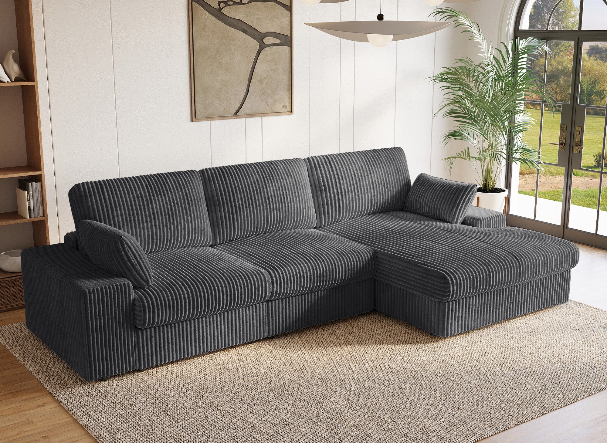 SIRINA weiches graues geripptes Wende-Ecksofa