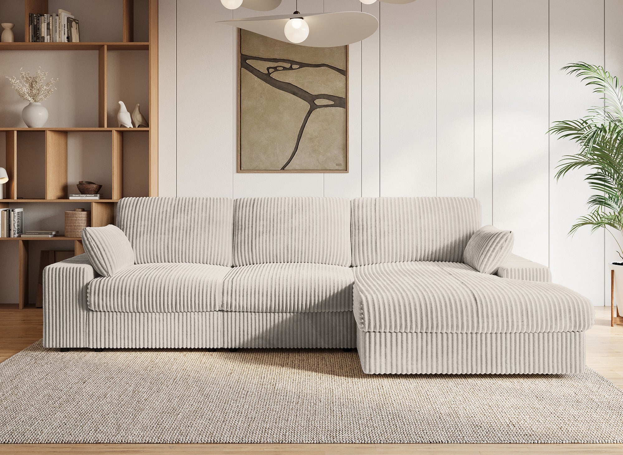 SIRINA weiches beige geripptes Wende-Ecksofa