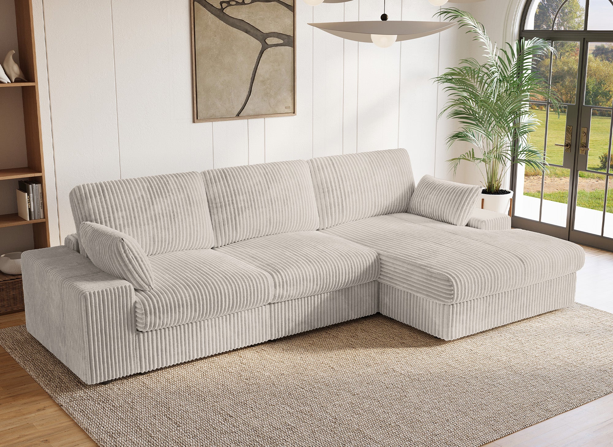 SIRINA weiches beige geripptes Wende-Ecksofa