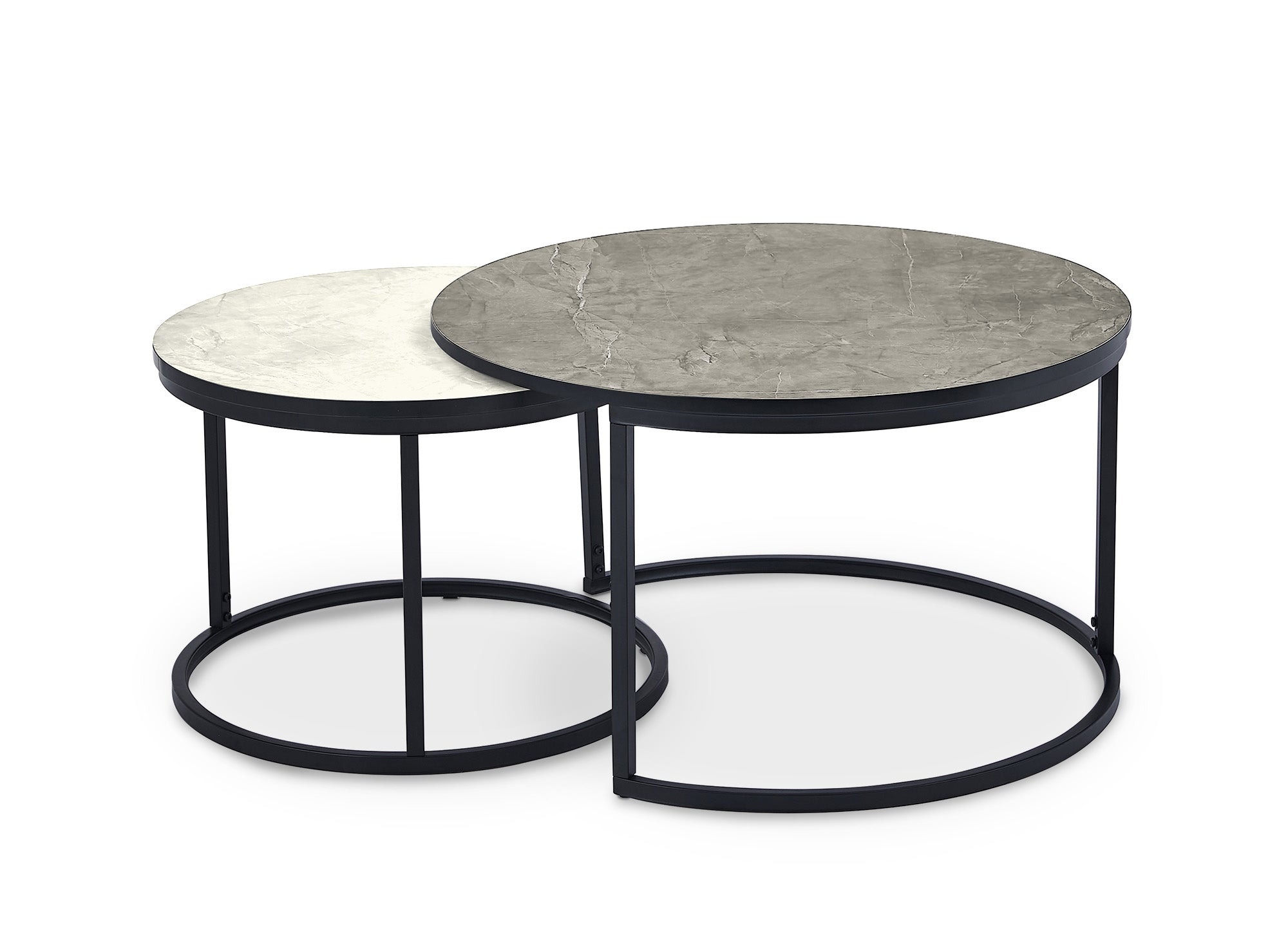 2er-Set runder Couchtische in Marmoroptik DORINE