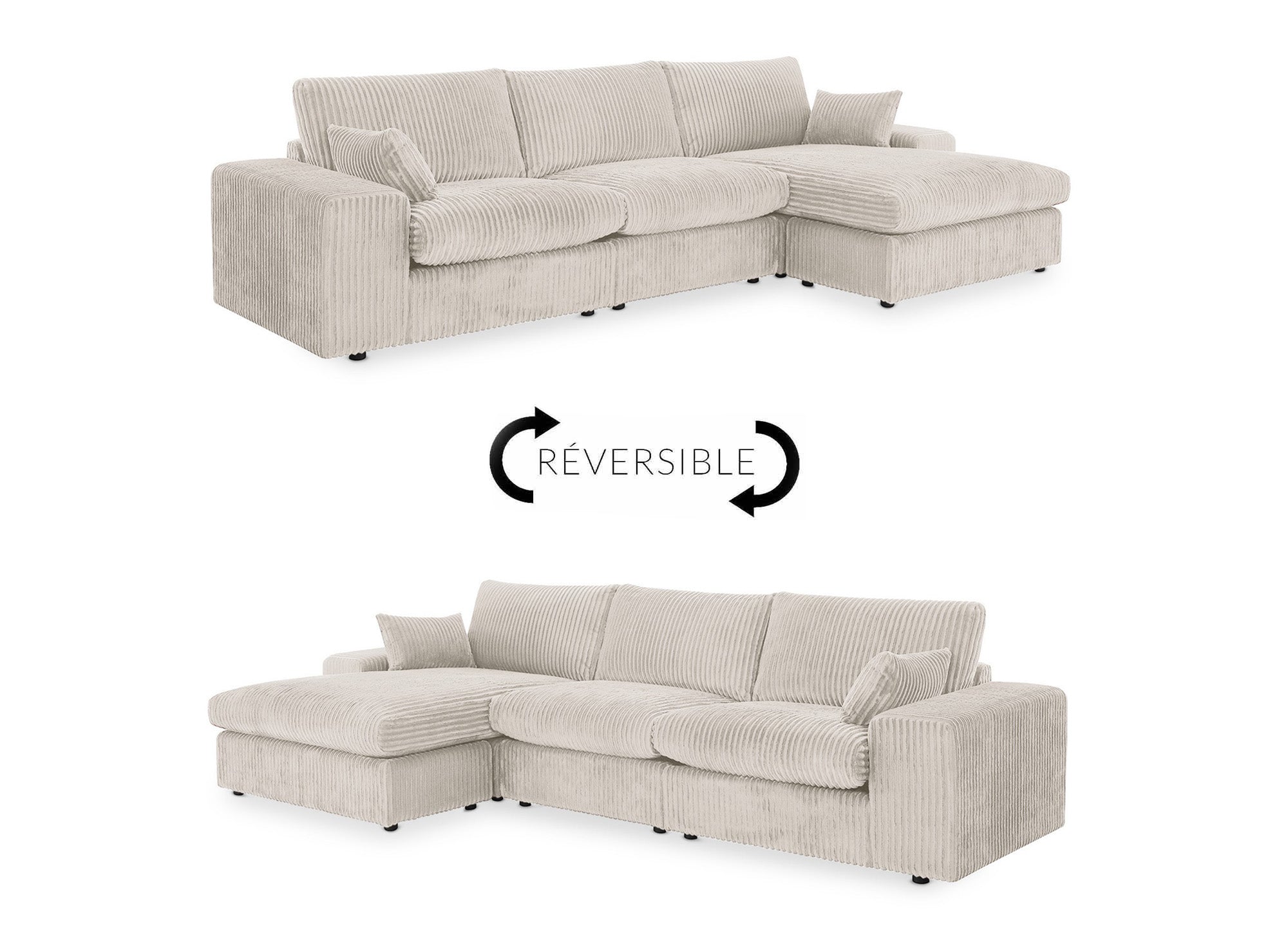SIRINA weiches beige geripptes Wende-Ecksofa