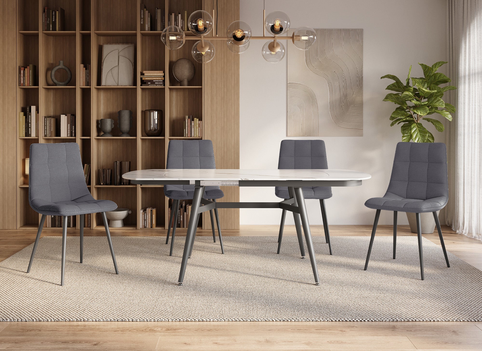 4er-Set JEREMI gepolsterte hellgraue Stoffstühle