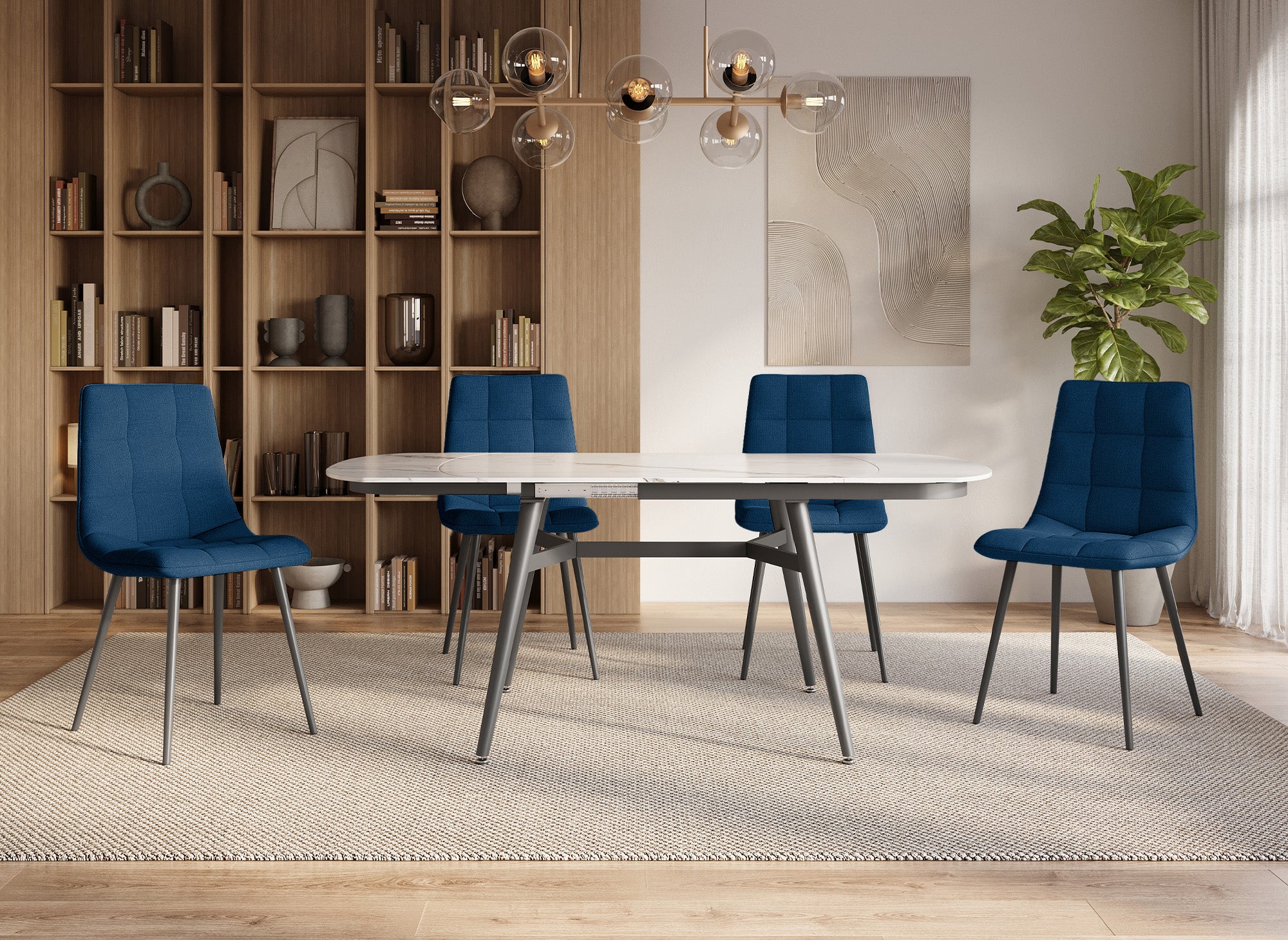 4er-Set JEREMI gepolsterte Stühle aus blauem Stoff