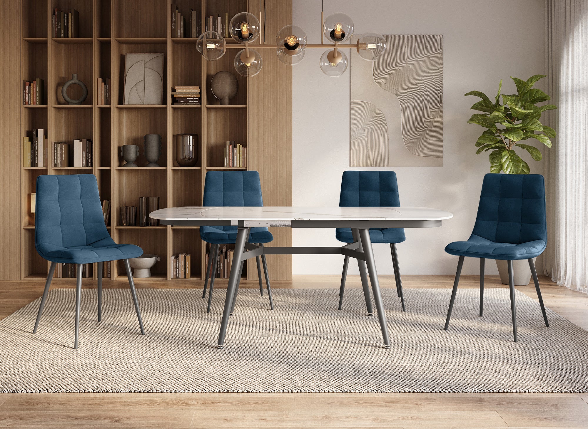 4er-Set JEREMI gepolsterte Stühle aus blauem Samt