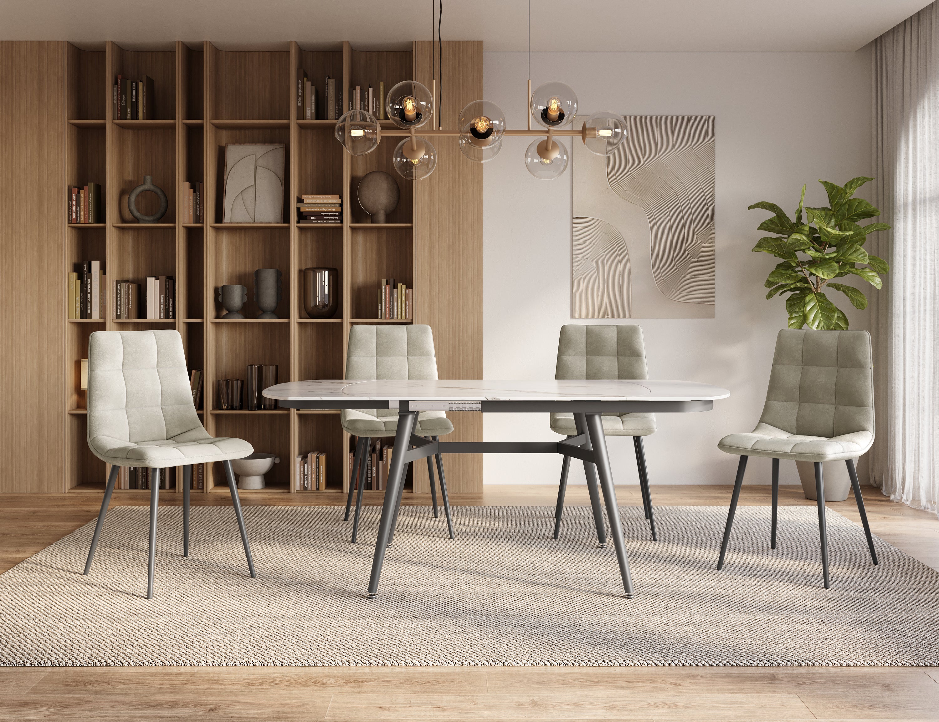 4er-Set JEREMI gepolsterte beige Samtstühle
