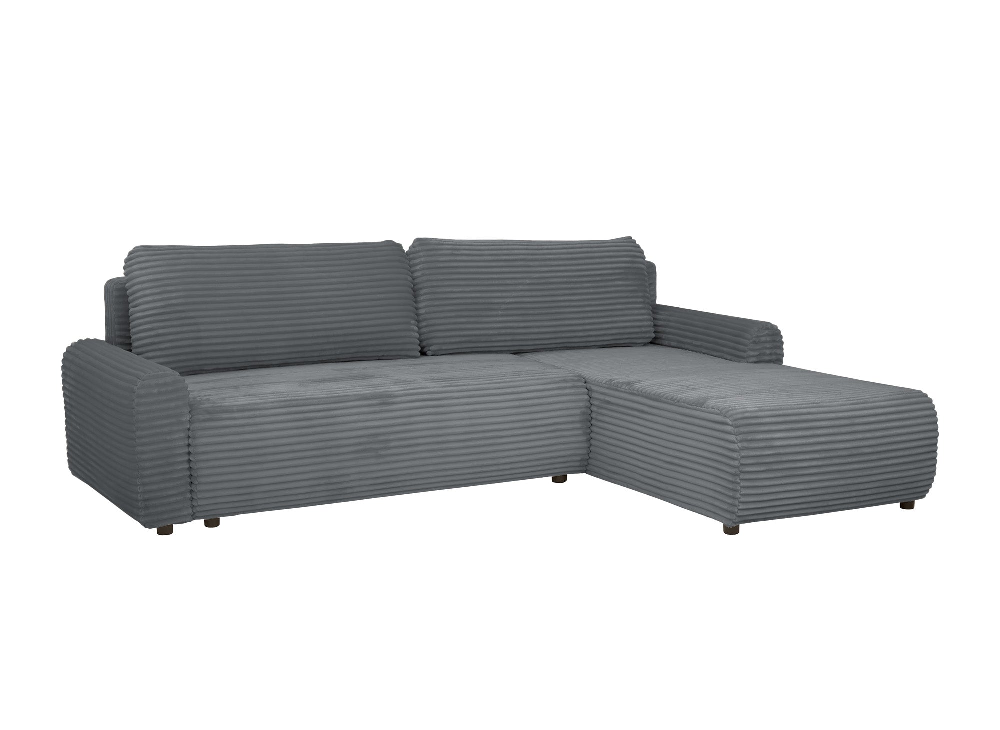 KATIA wendbares und umwandelbares Ecksofa mit Stauraum aus dickem dunkelgrauem Cord
