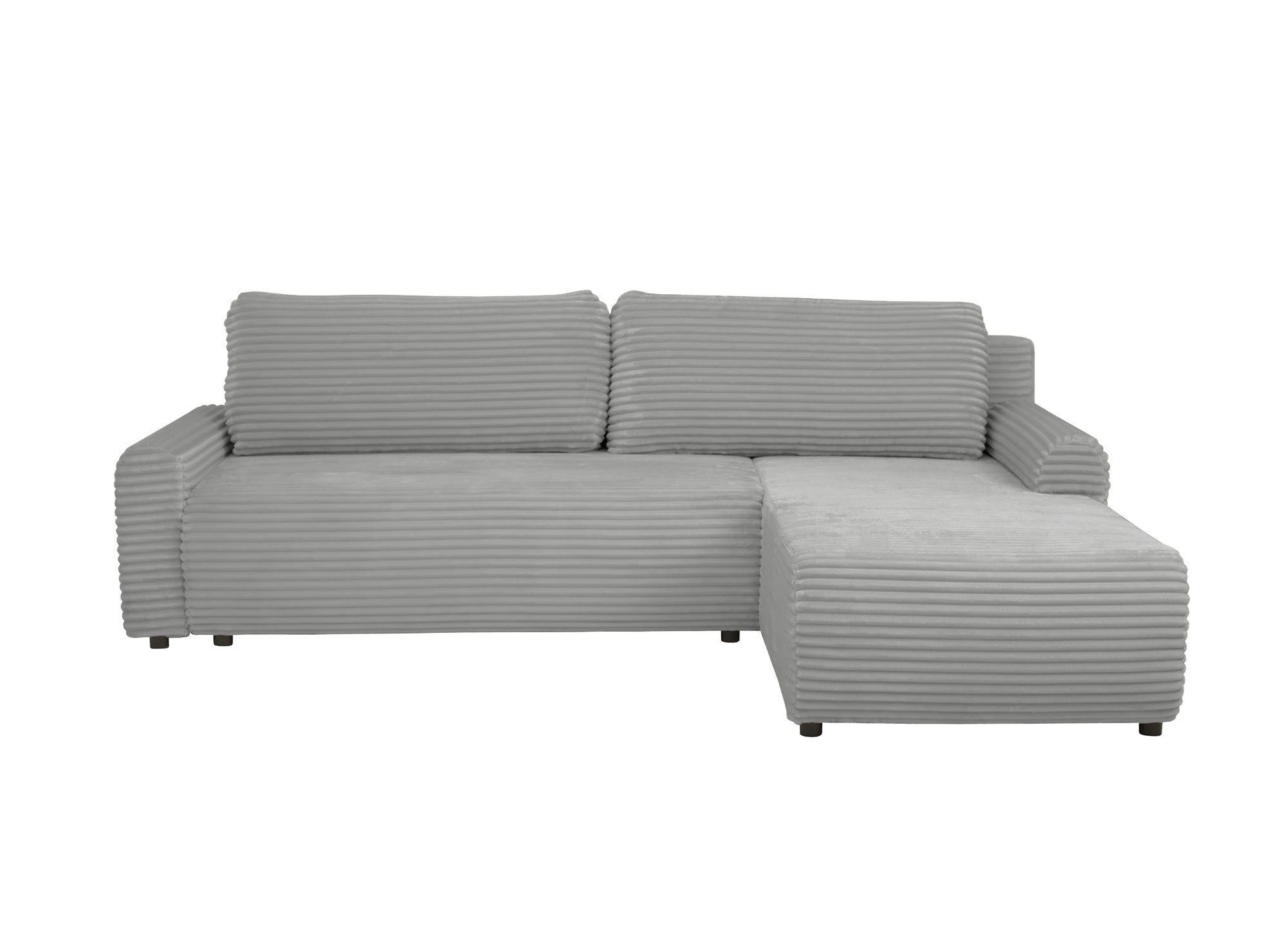 KATIA wendbares und umwandelbares Ecksofa mit Stauraum aus dickem hellgrauem Cord