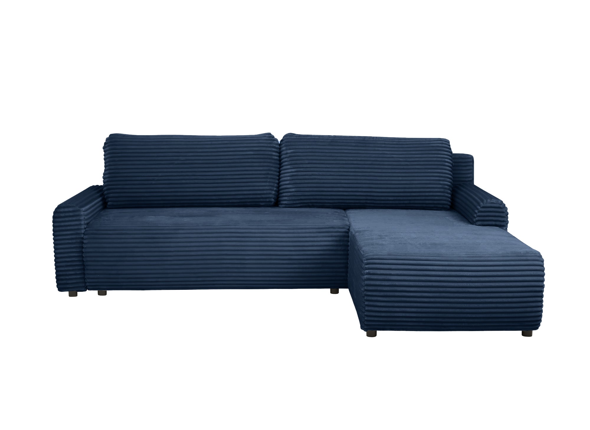 KATIA wendbares und umwandelbares Ecksofa mit Stauraum aus dickem dunkelblauem Cord
