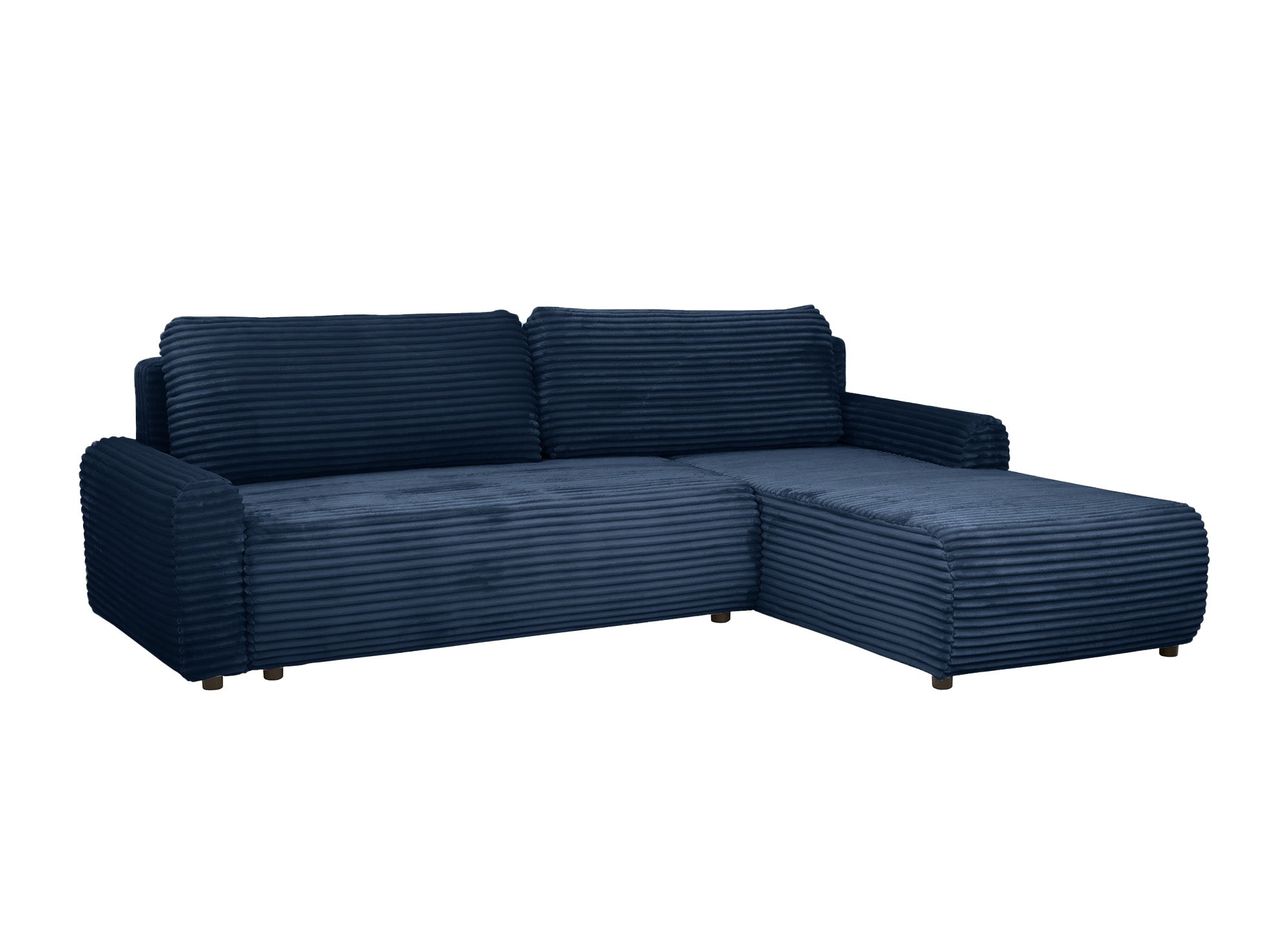 KATIA wendbares und umwandelbares Ecksofa mit Stauraum aus dickem dunkelblauem Cord