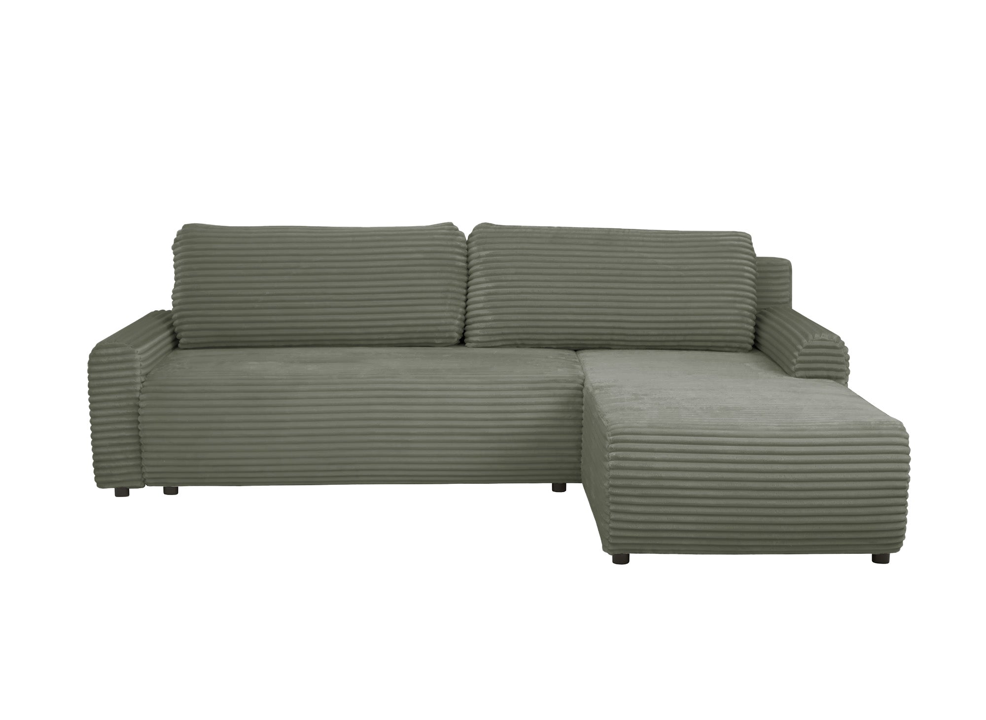 KATIA wendbares und umwandelbares Ecksofa mit Stauraum aus dickem khakigrünem Cord