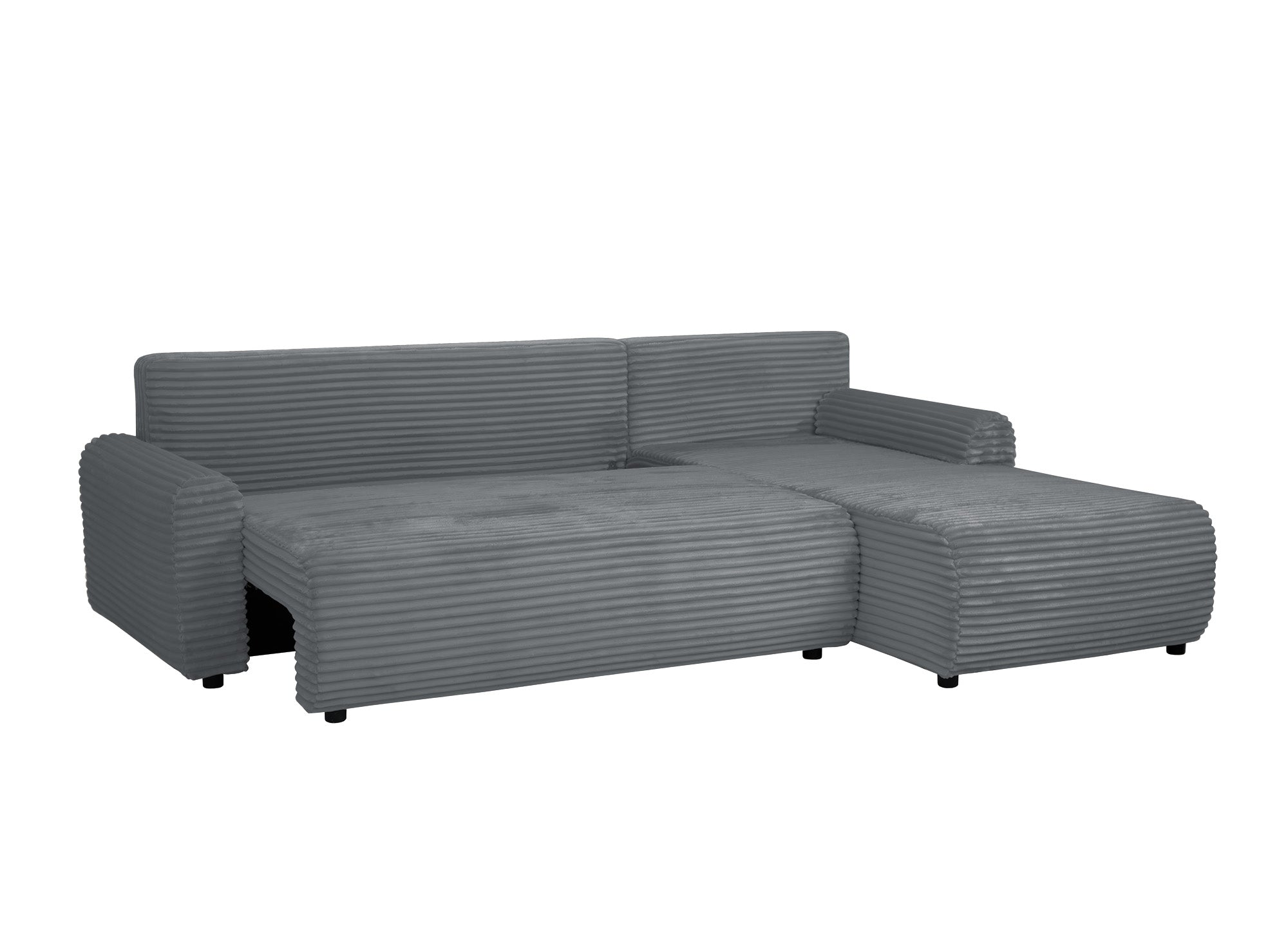 KATIA wendbares und umwandelbares Ecksofa mit Stauraum aus dickem dunkelgrauem Cord