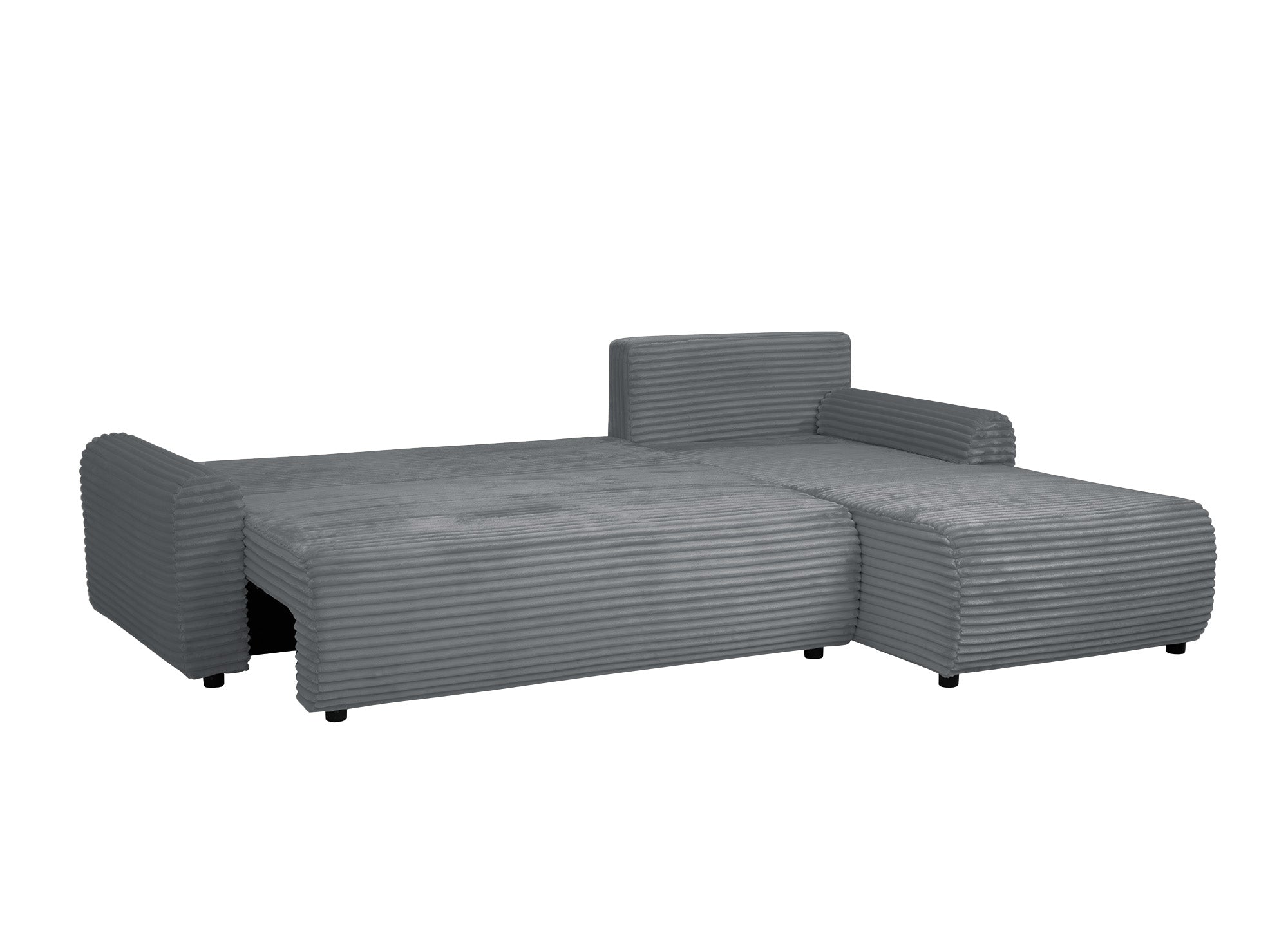 KATIA wendbares und umwandelbares Ecksofa mit Stauraum aus dickem dunkelgrauem Cord