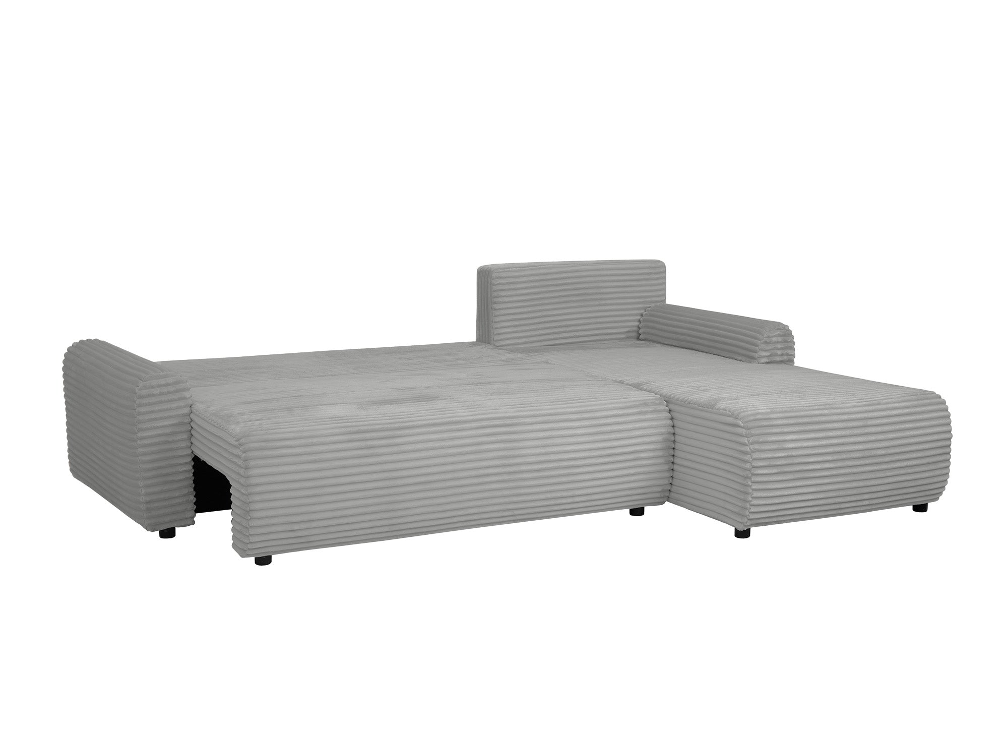 KATIA wendbares und umwandelbares Ecksofa mit Stauraum aus dickem hellgrauem Cord