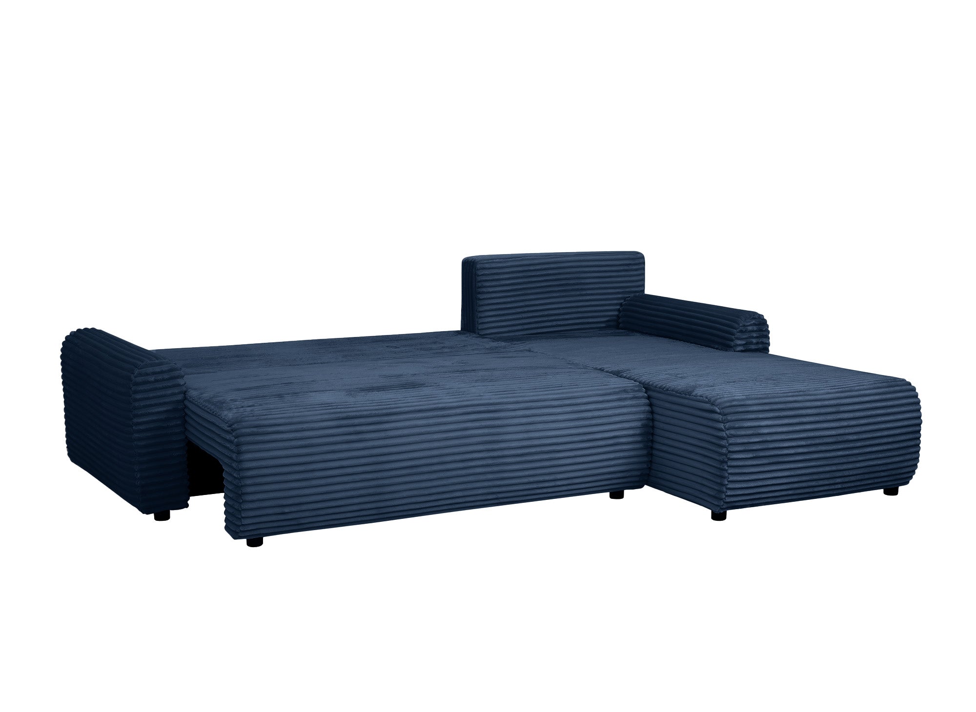 KATIA wendbares und umwandelbares Ecksofa mit Stauraum aus dickem dunkelblauem Cord