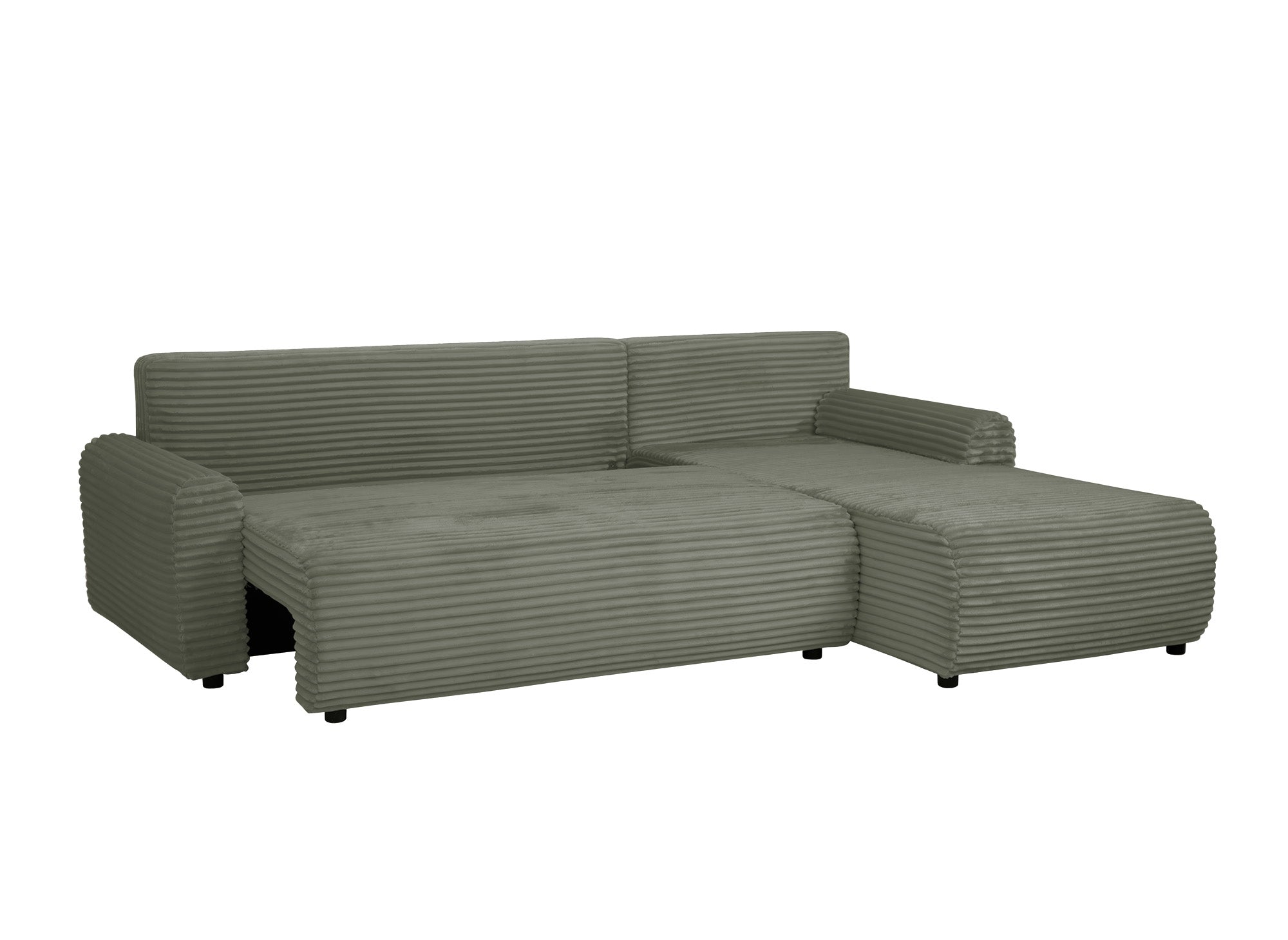 KATIA wendbares und umwandelbares Ecksofa mit Stauraum aus dickem khakigrünem Cord