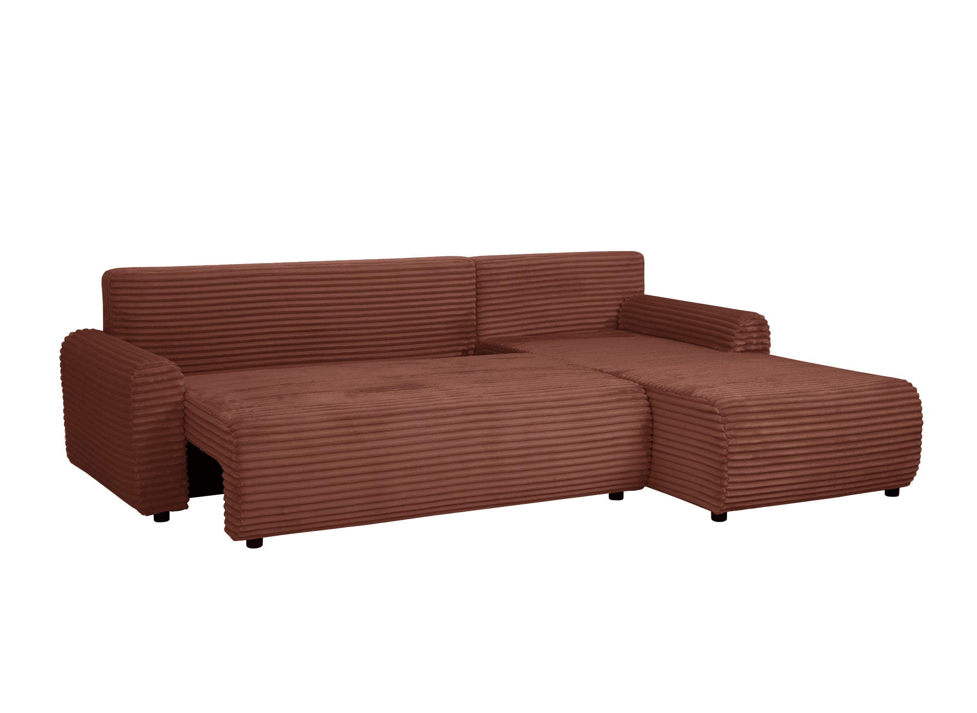 KATIA wendbares und umwandelbares Ecksofa mit Stauraum aus dickem Terrakotta-Cord