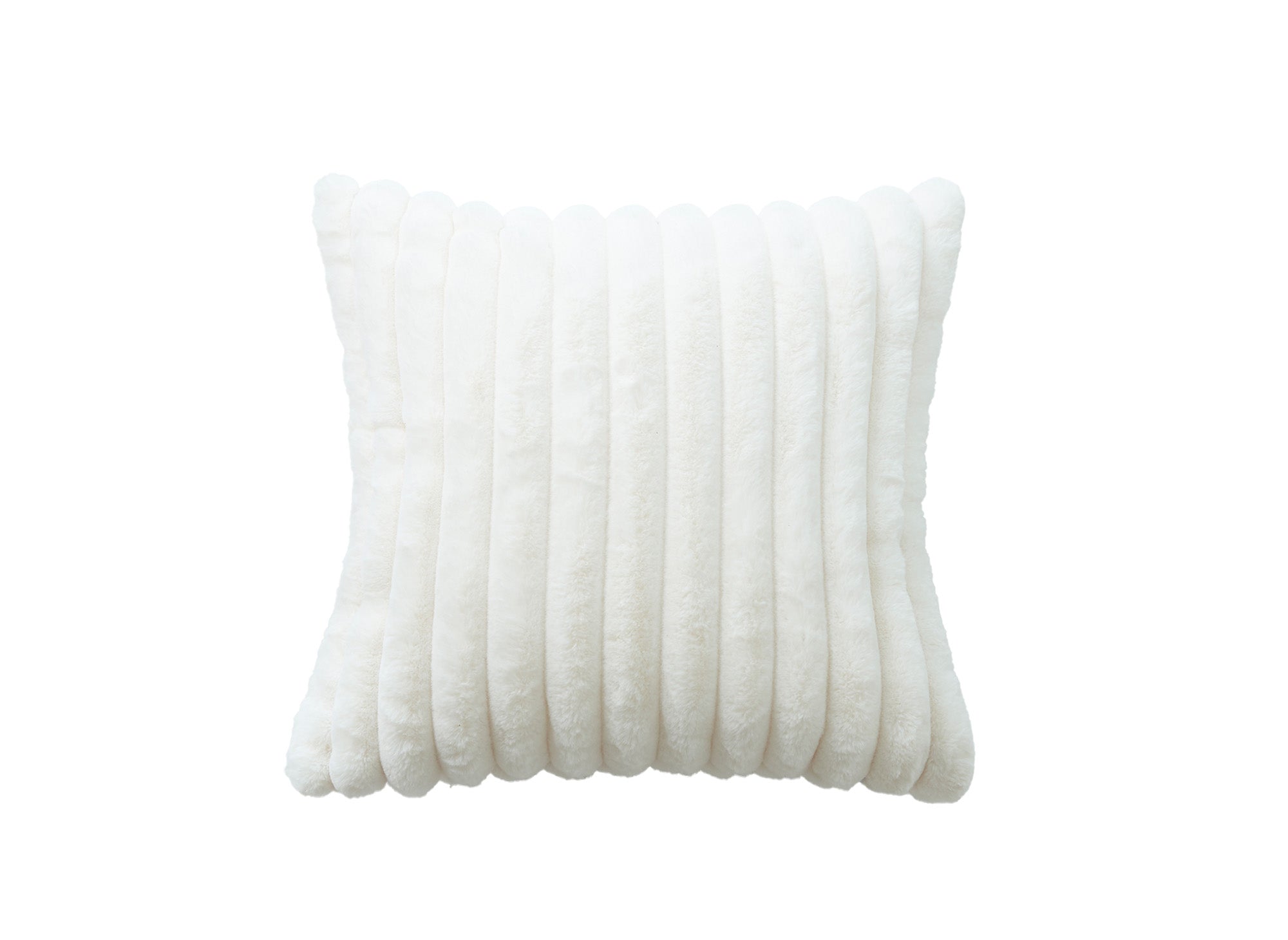 Quadratisches Kissen aus geripptem Samt mit ecru-weißem Felleffekt 45x45 cm URBAIN