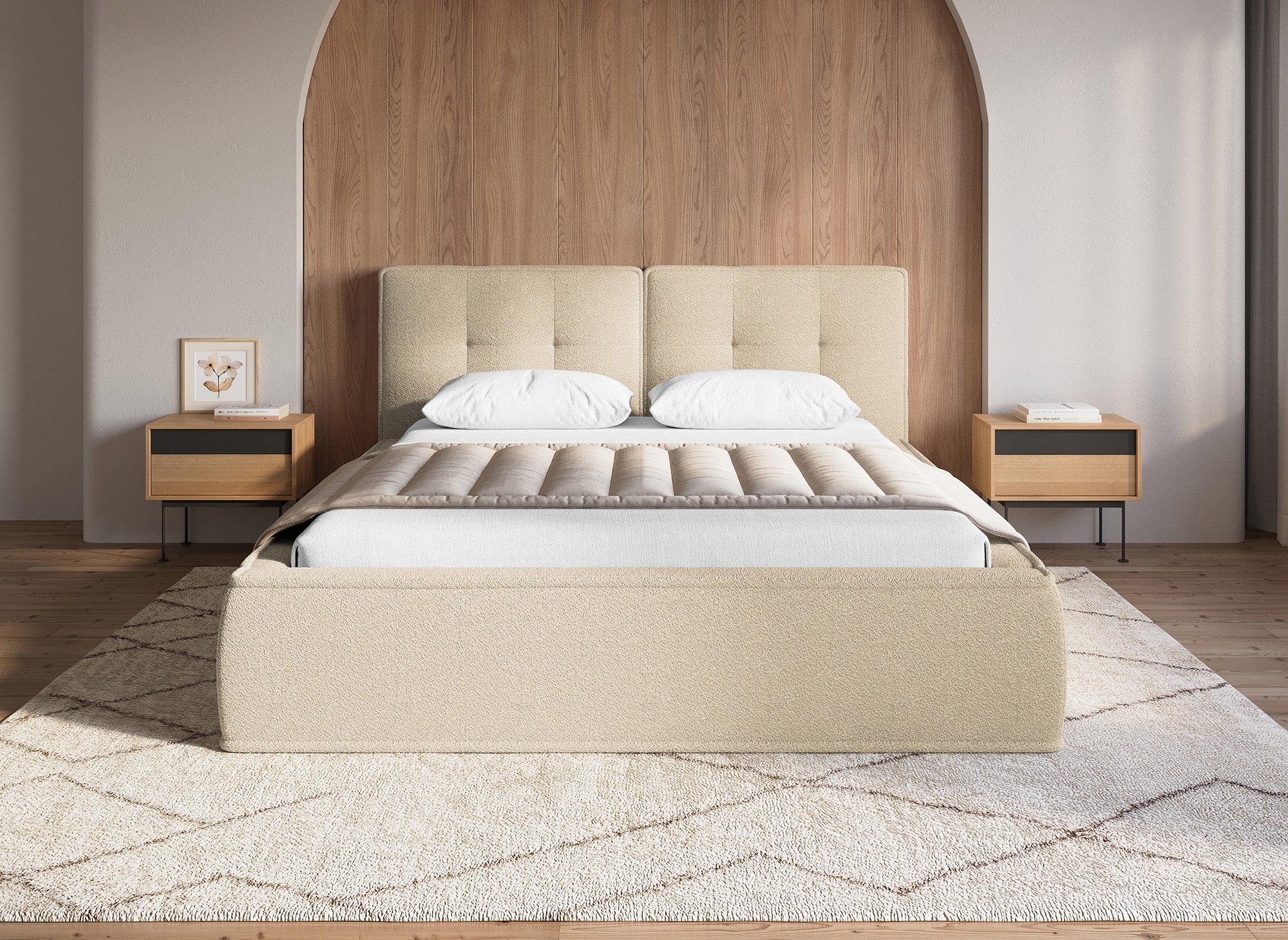Doppelbett in beigem Frotteestoff 160x200cm YUNA