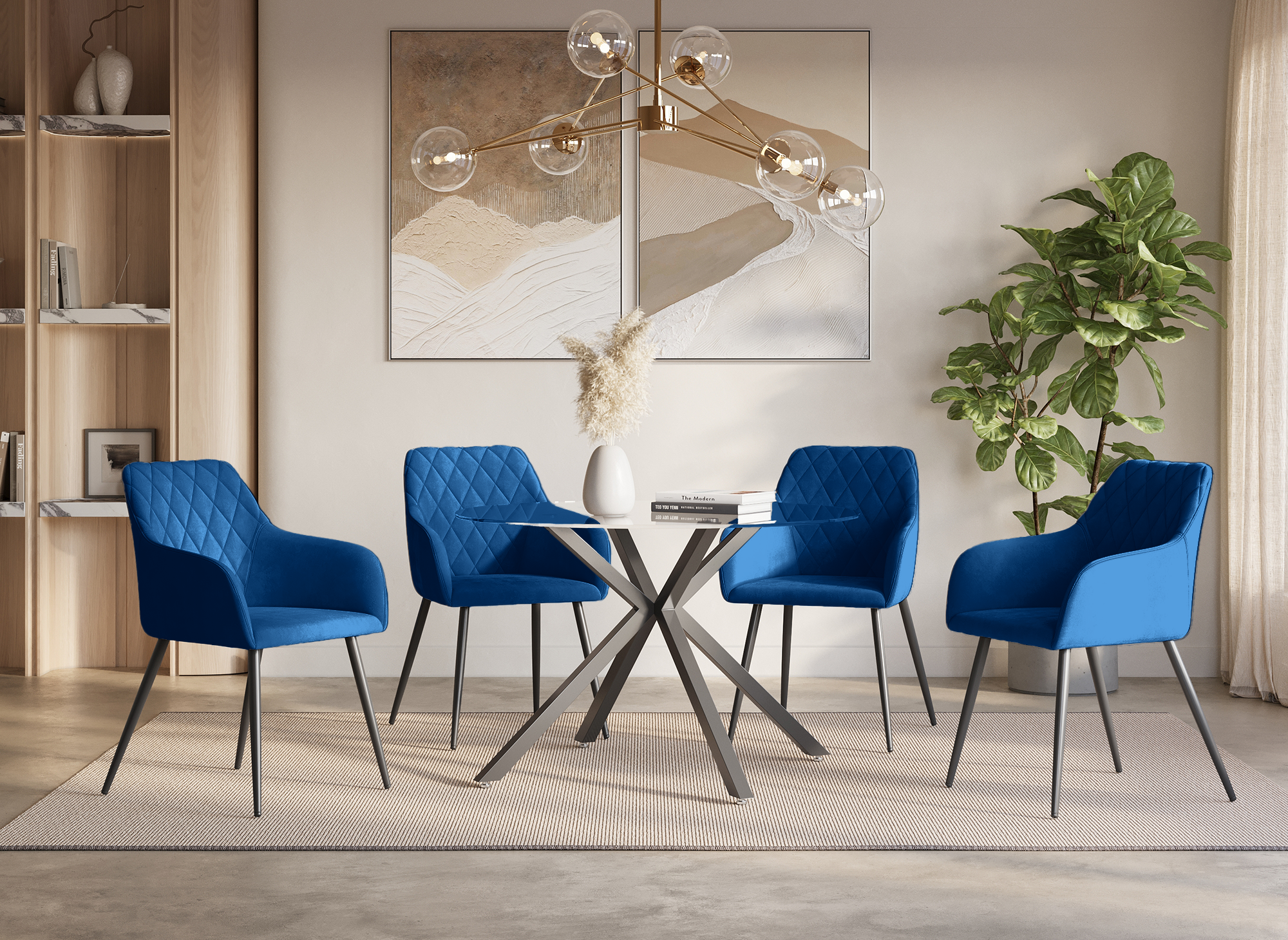 2er-Set KANA blaue Samtstühle mit Armlehnen