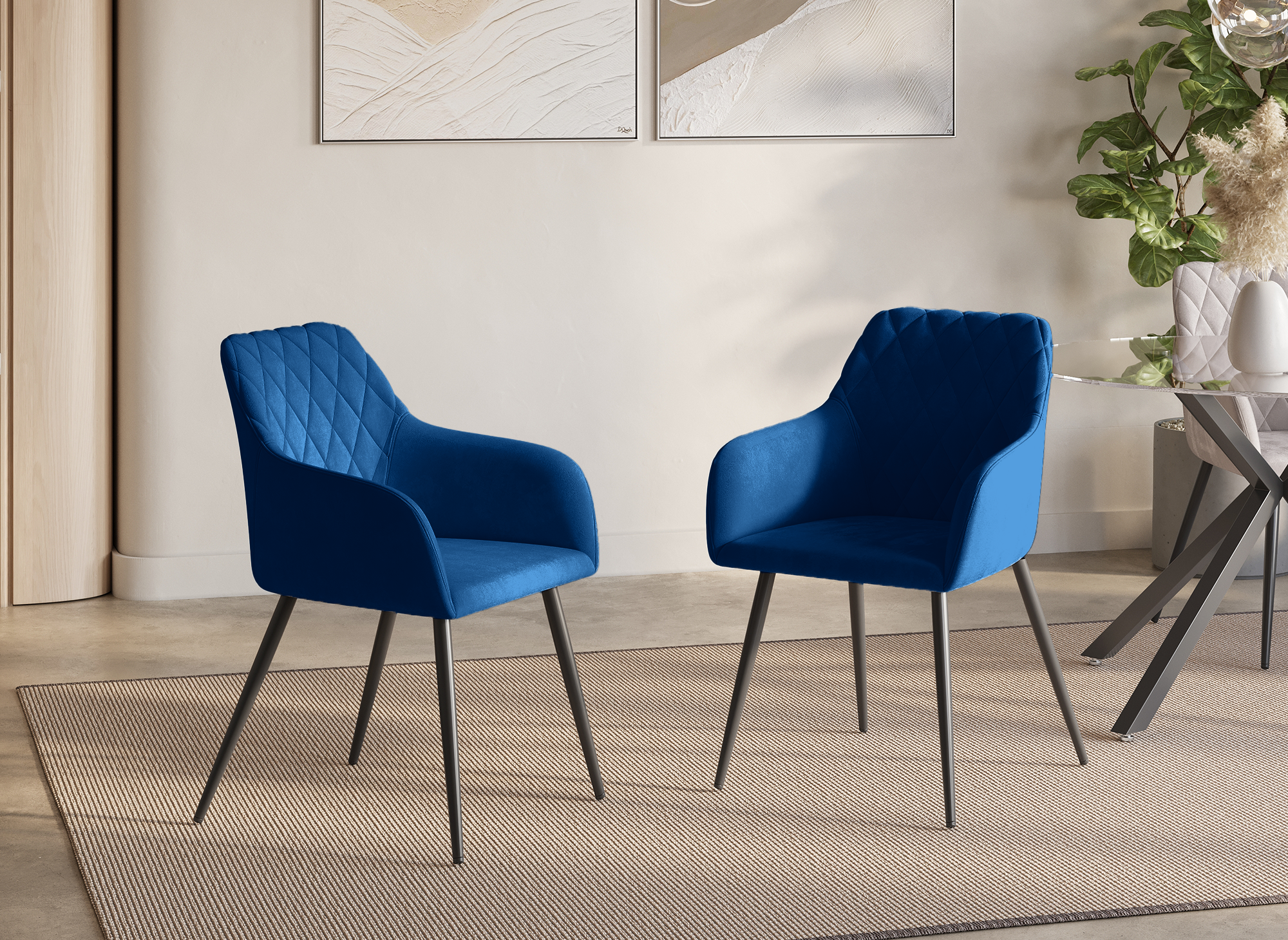 2er-Set KANA blaue Samtstühle mit Armlehnen