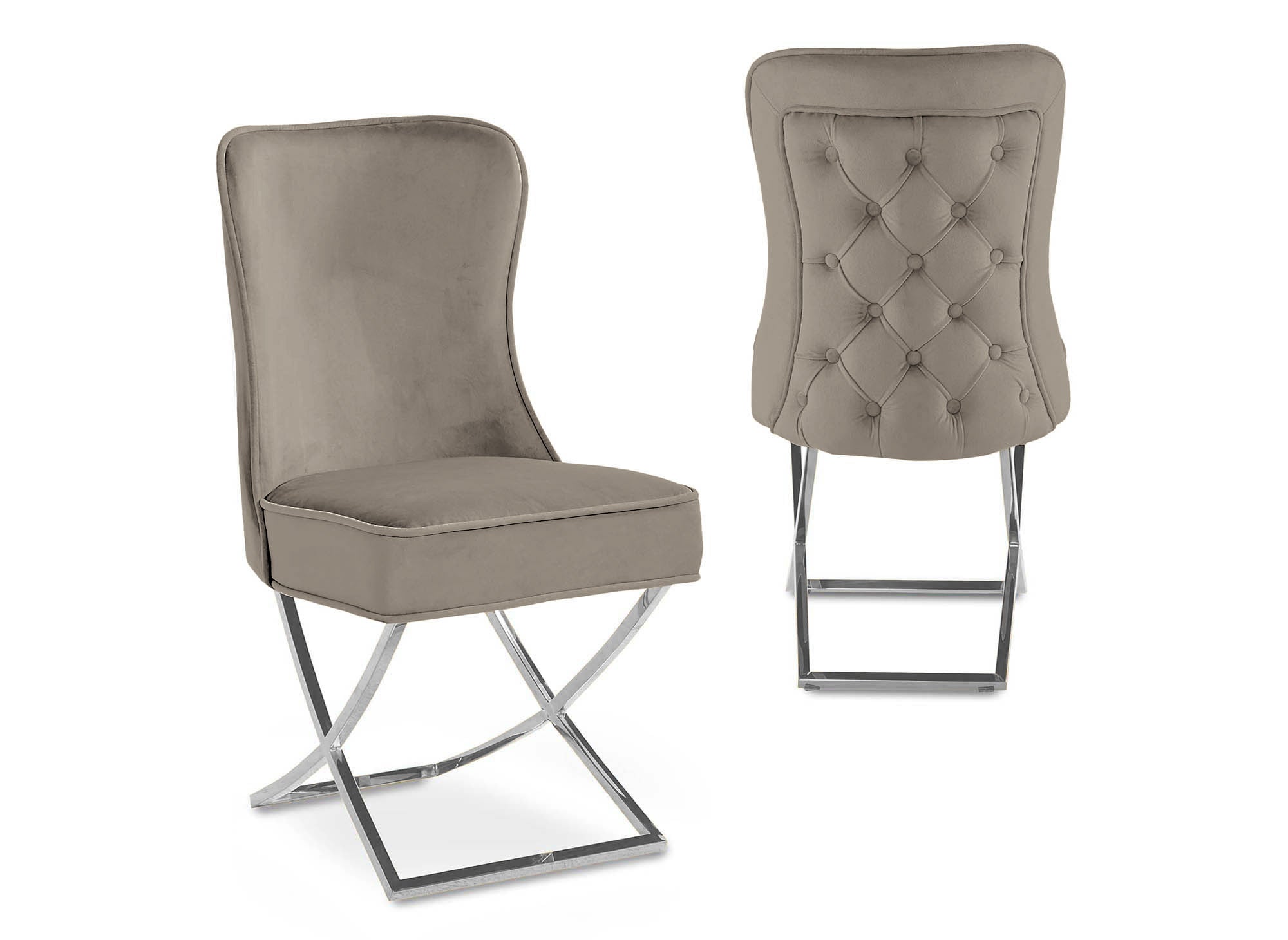 2er-Set beige Samtstühle mit silbernen Metallbeinen ETHAN