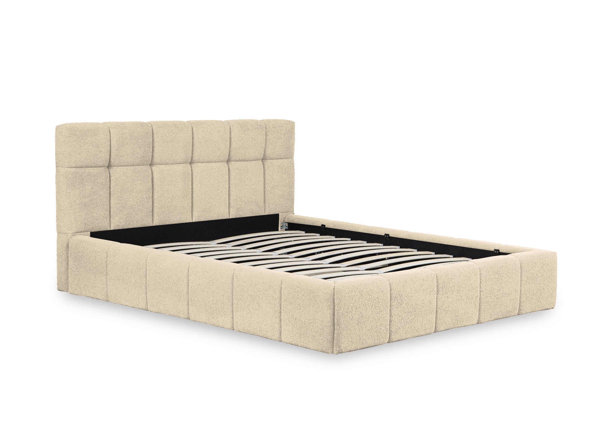 MILIE Bett mit Stauraum aus Frottee, beige, 140 x 190 cm