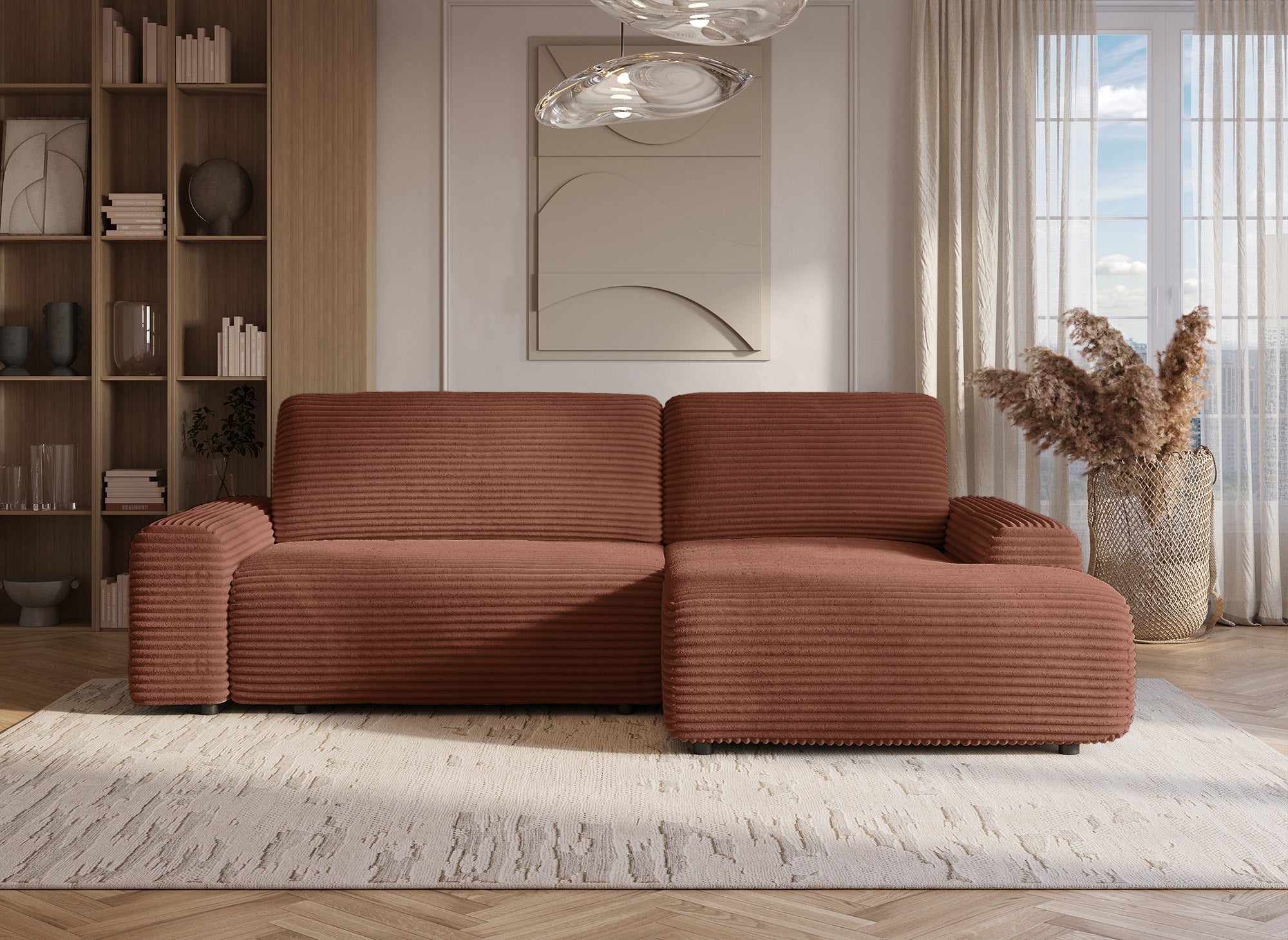 Ecksofa rechts mit Bettkasten aus dickem Cord in Terrakotta BALI - Ecke rechts