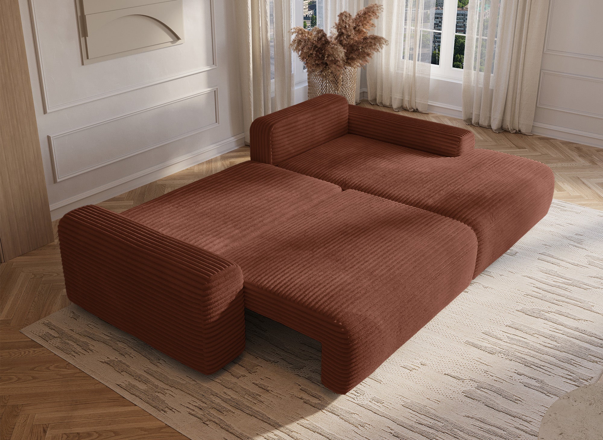 Ecksofa rechts mit Bettkasten aus dickem Cord in Terrakotta BALI - Ecke rechts