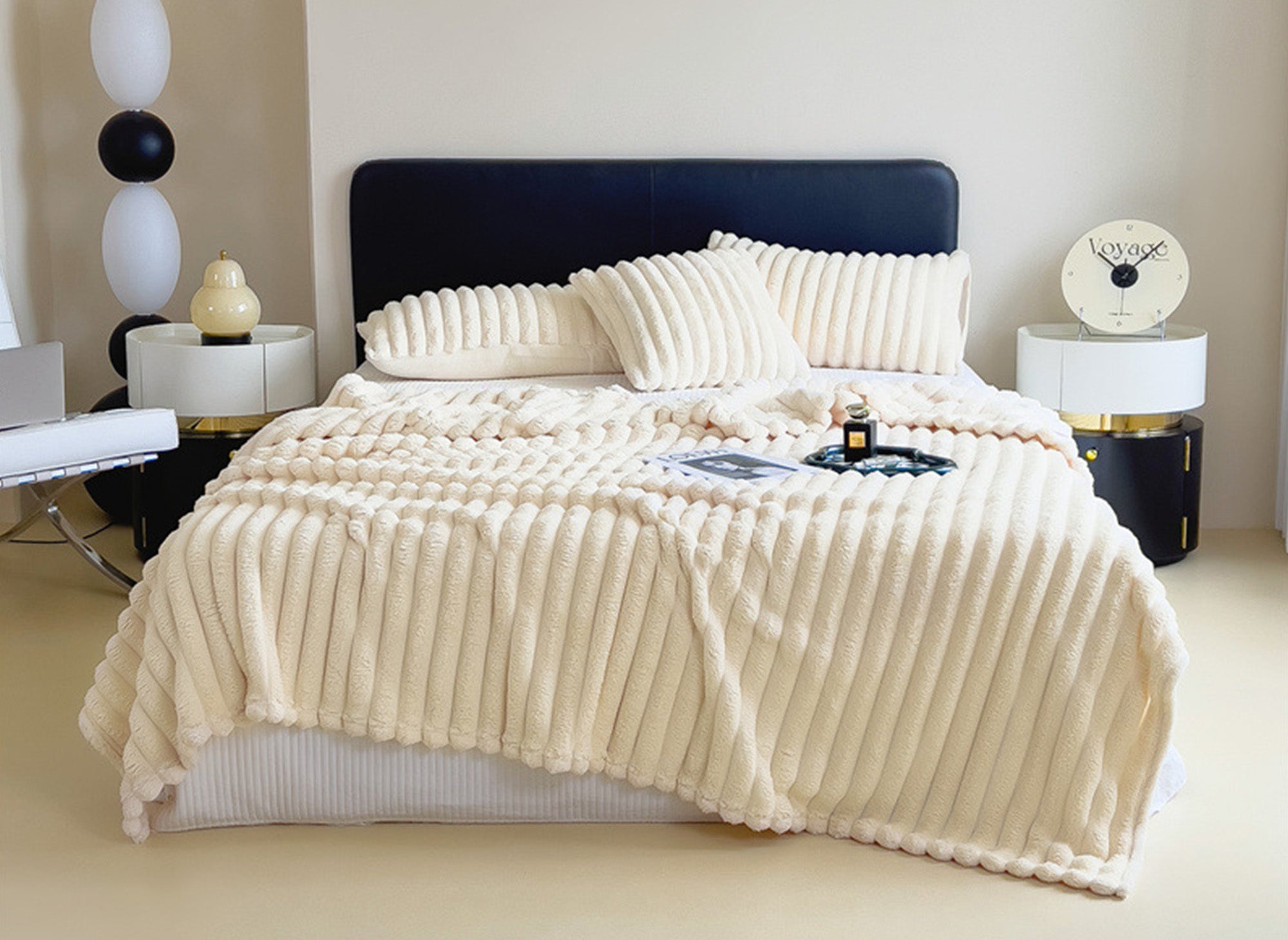 CARINO dicke beige Corddecke 150x200 cm