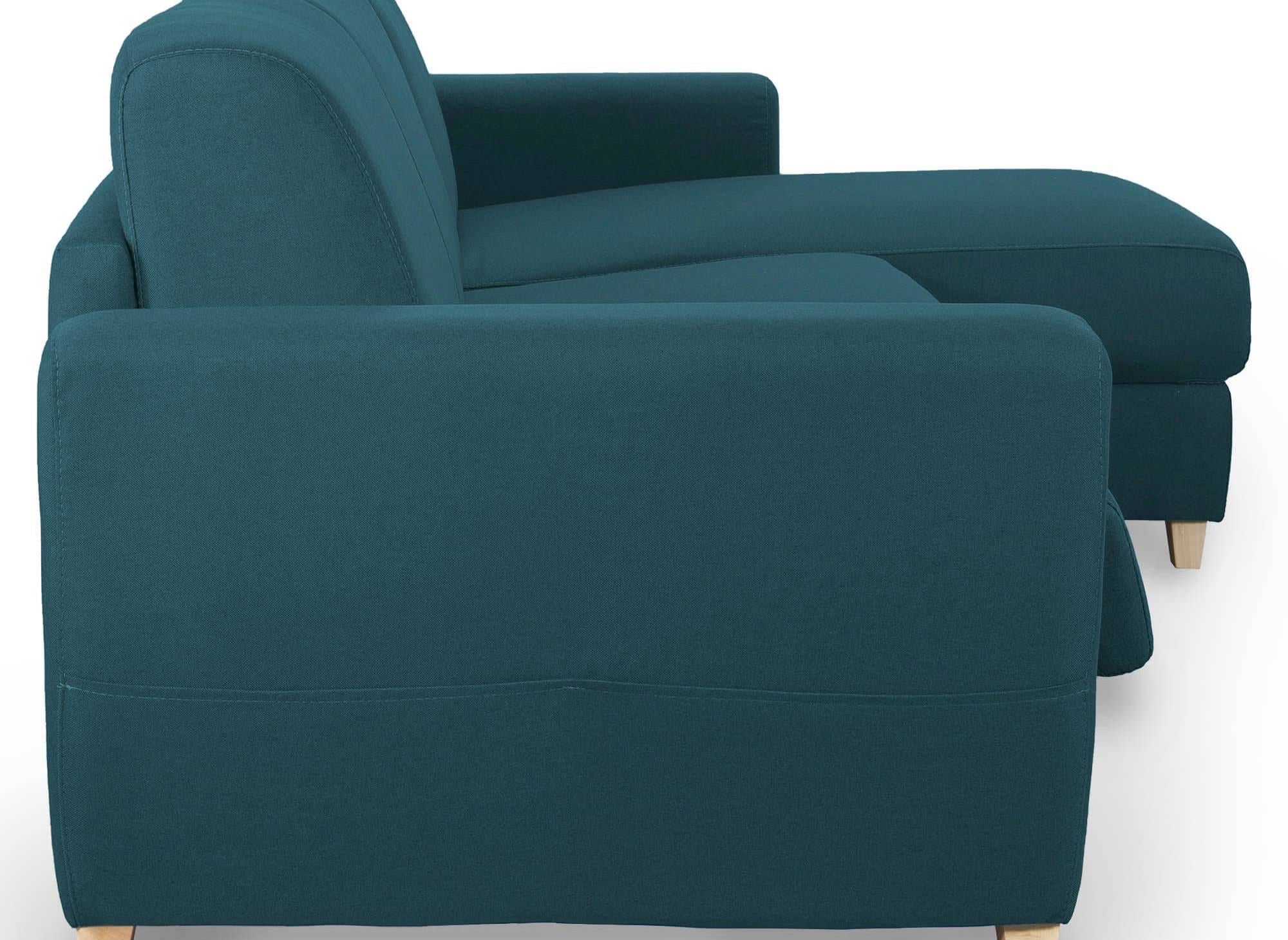 Skandinavisches, wendbares Ecksofa TOBIAS aus petrolblauem Stoff