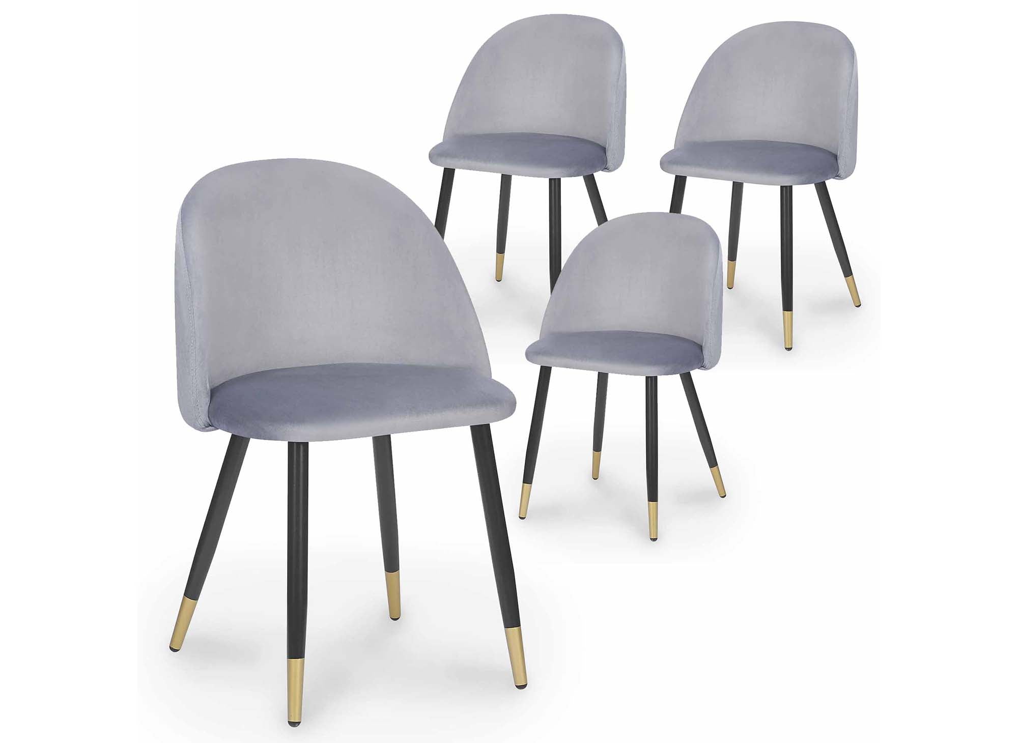 4er-Set Designerstühle LYDIA aus grauem Samt