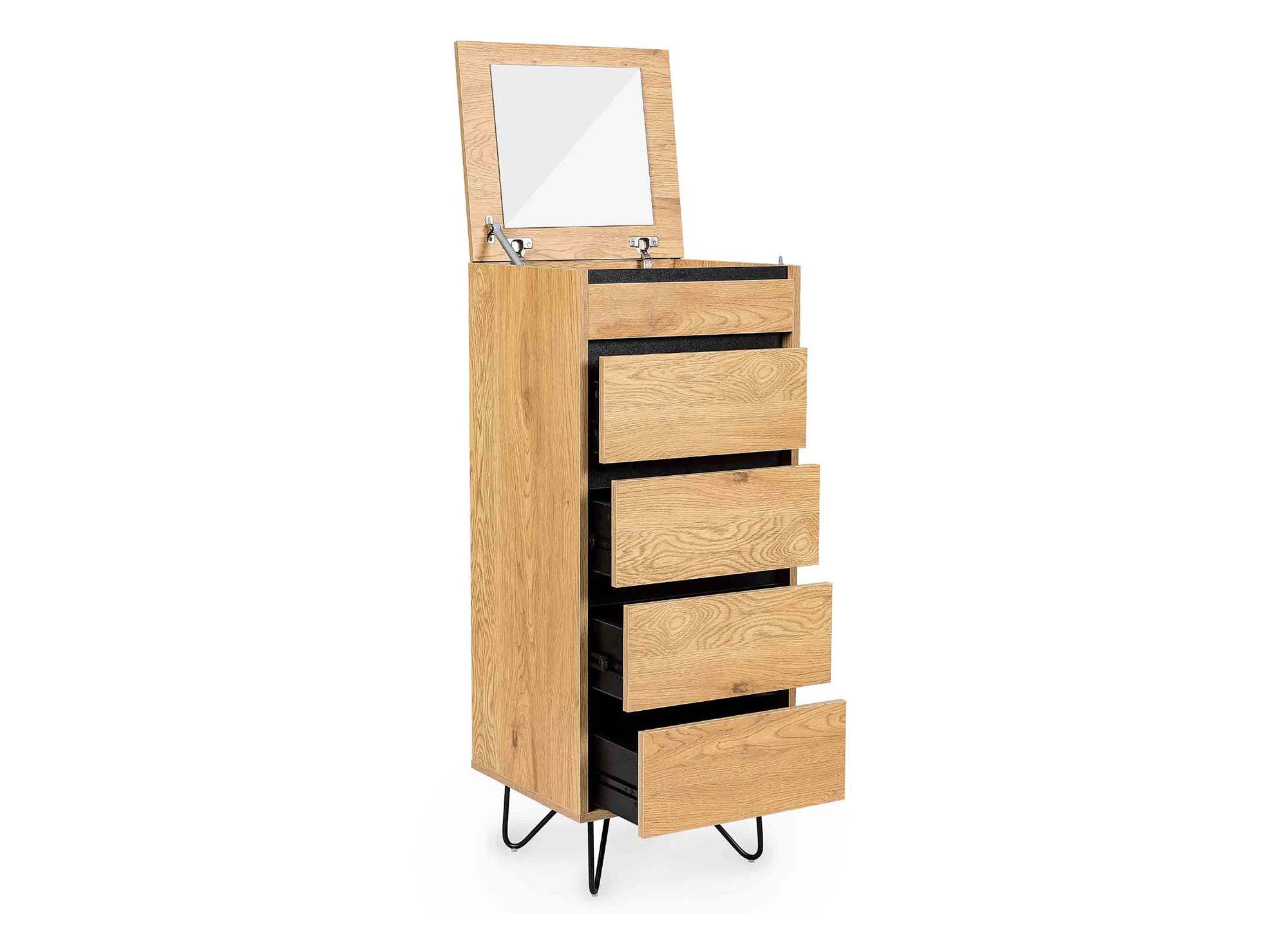 DARINA Kommode aus Holz mit 4 Schubladen und integriertem Schminktisch