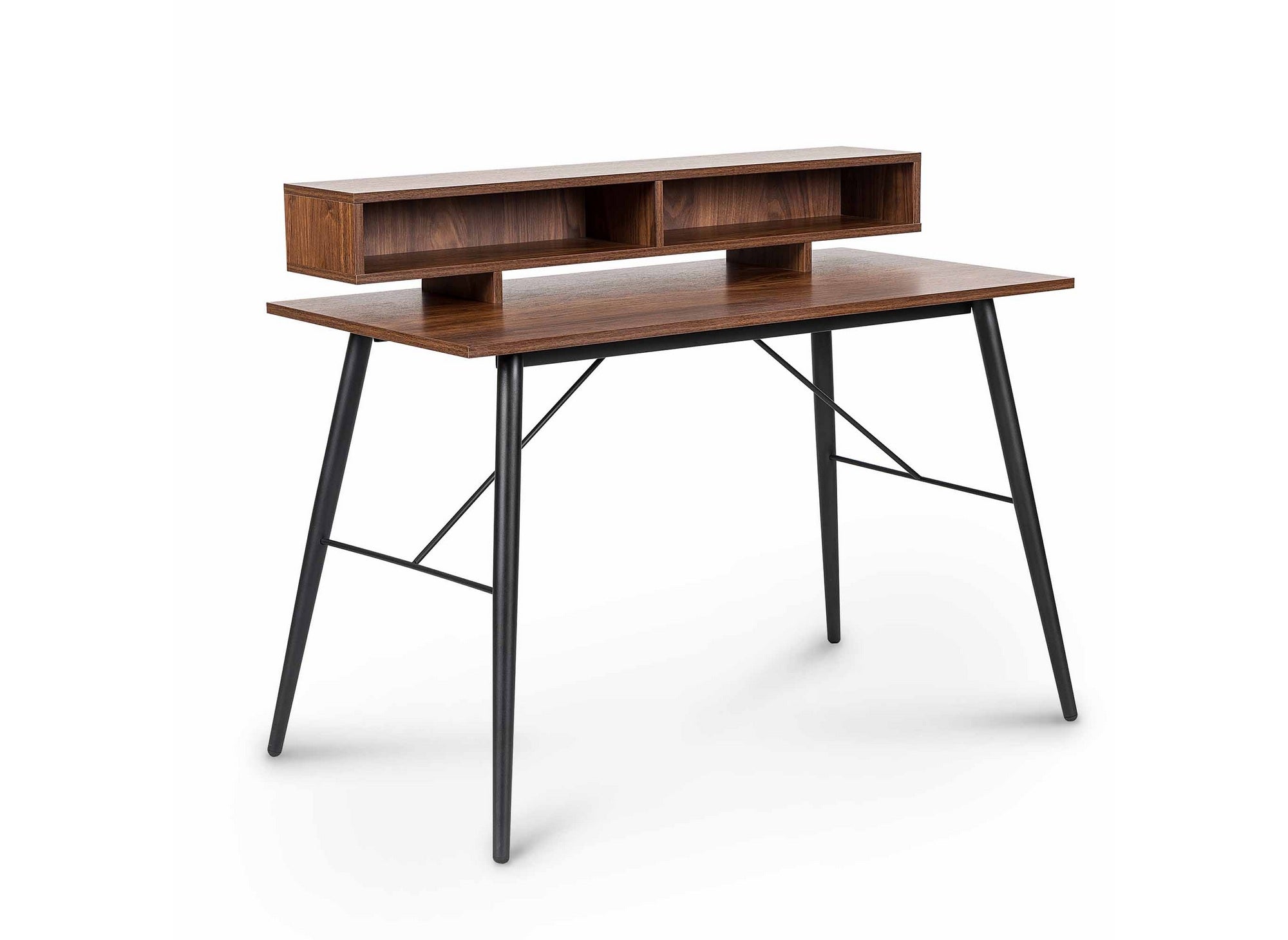 Schreibtisch im Industriestil MARLINE mit Nischen aus Holz und schwarzem Metall