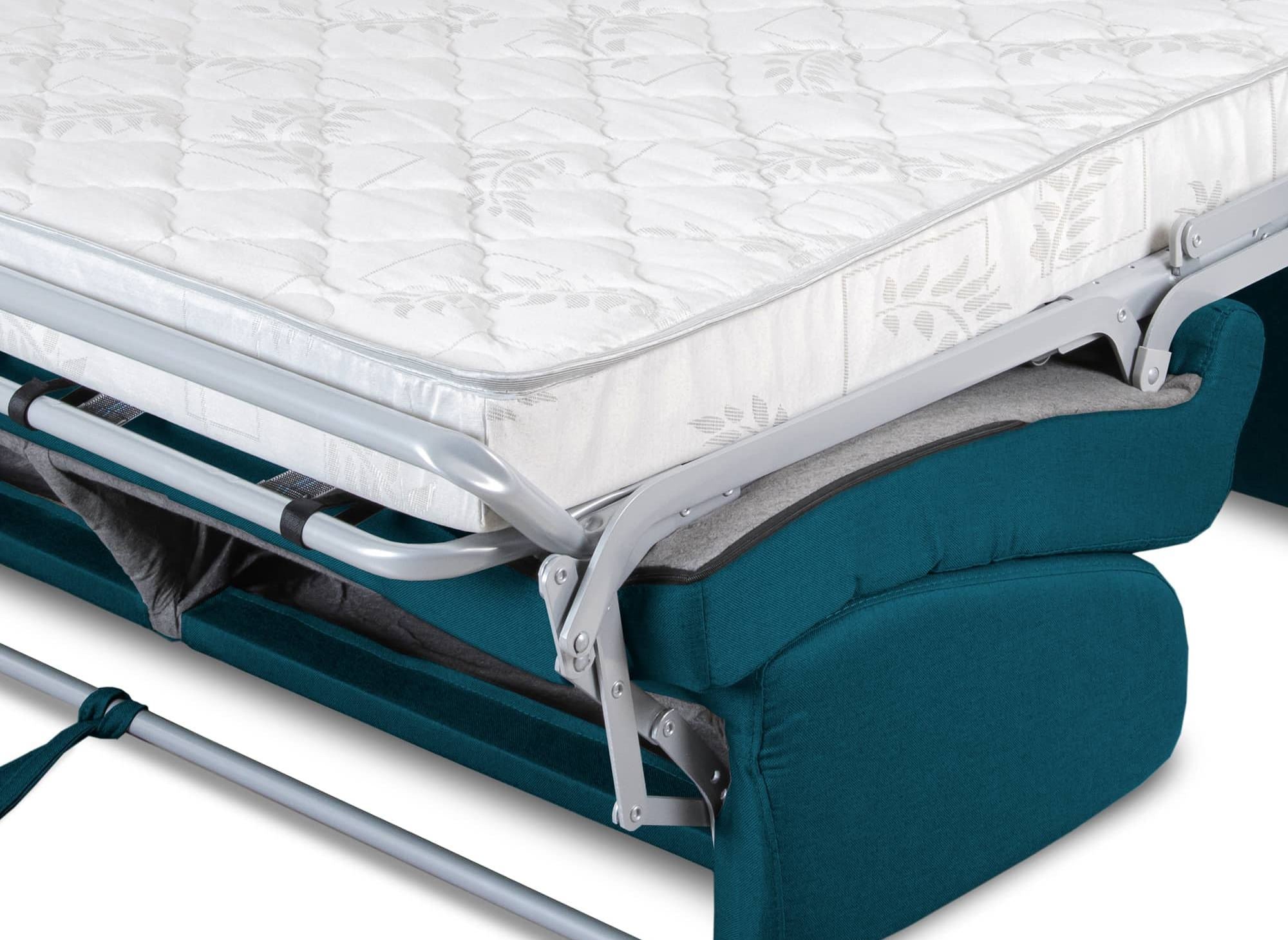 LOUNA 3-Sitzer-Schlafsofa aus petrolblauem Stoff mit Expressöffnung