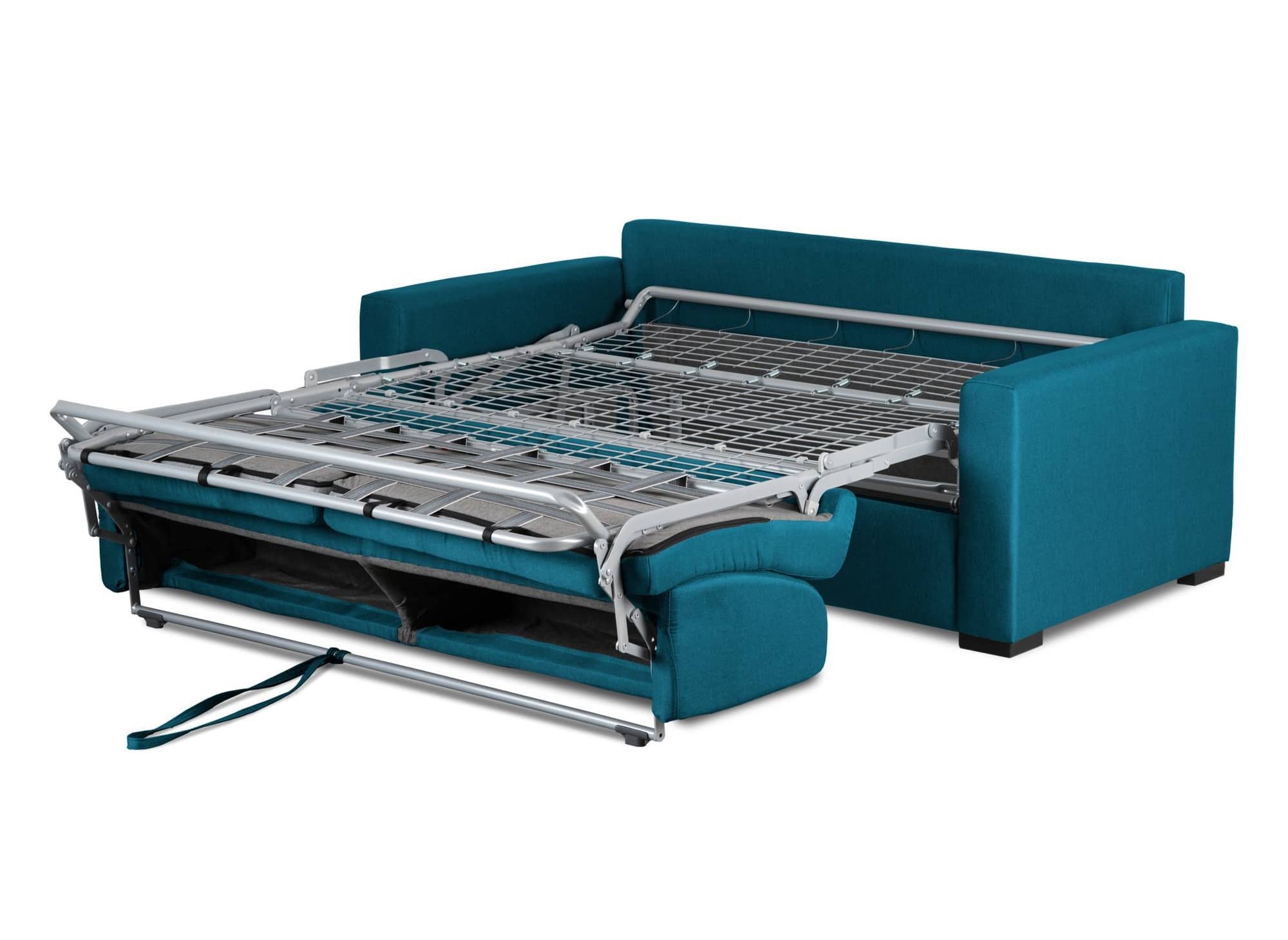 LOUNA 3-Sitzer-Schlafsofa aus petrolblauem Stoff mit Expressöffnung