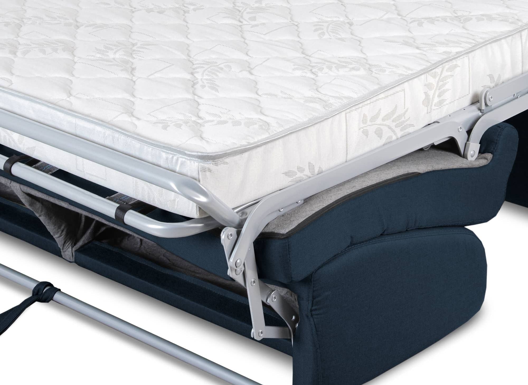 LOUNA 3-Sitzer-Schlafsofa aus jeansblauem Stoff mit Expressöffnung
