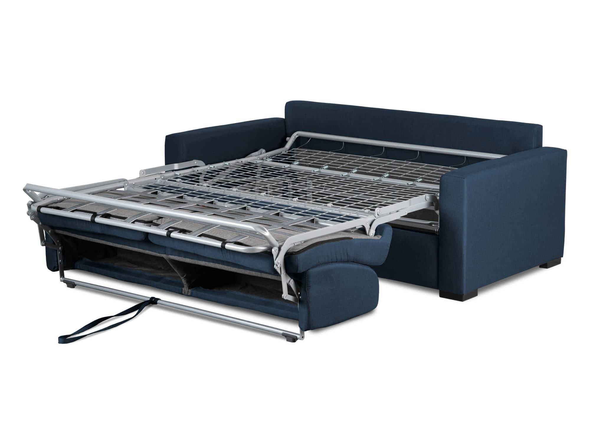 LOUNA 3-Sitzer-Schlafsofa aus jeansblauem Stoff mit Expressöffnung