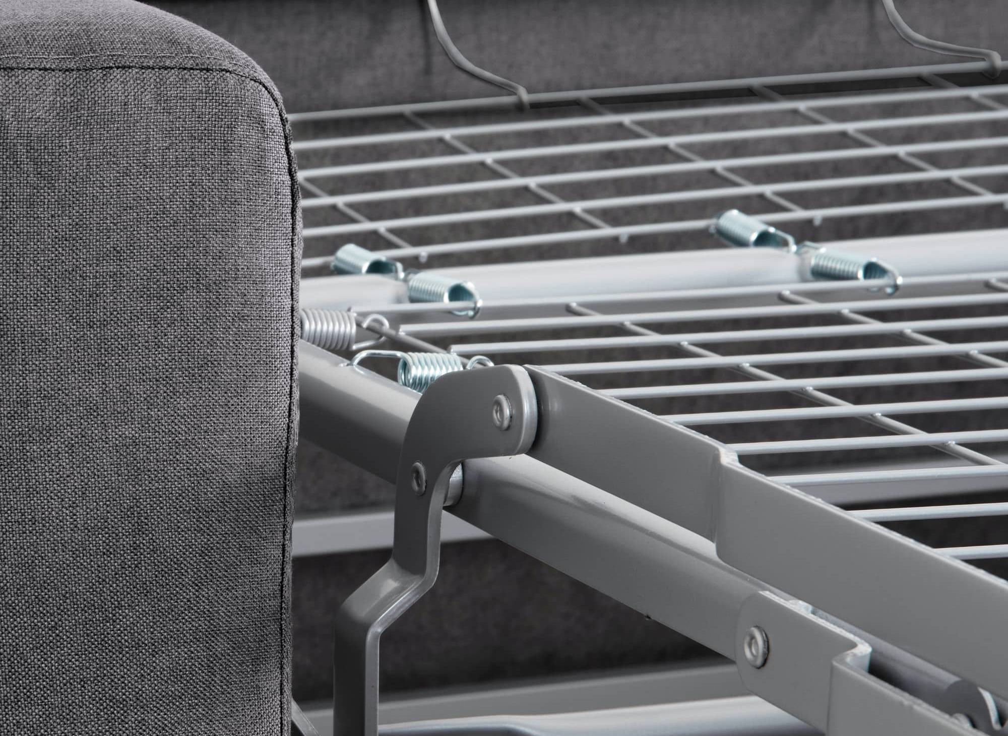 LOUNA 3-Sitzer-Schlafsofa aus dunkelgrauem Stoff mit Expressöffnung und 14 cm Matratze