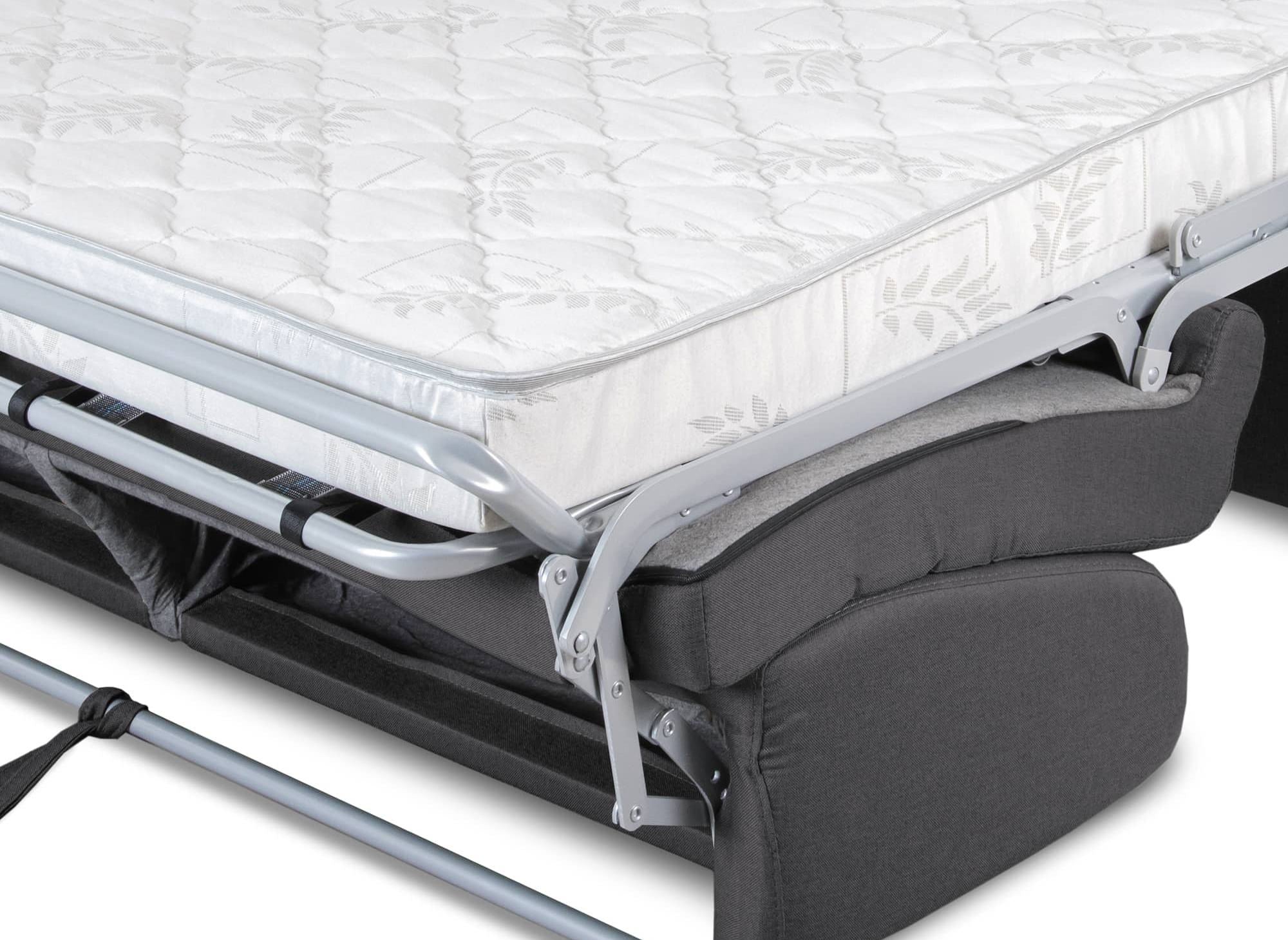 LOUNA 3-Sitzer-Schlafsofa aus dunkelgrauem Stoff mit Expressöffnung und 14 cm Matratze