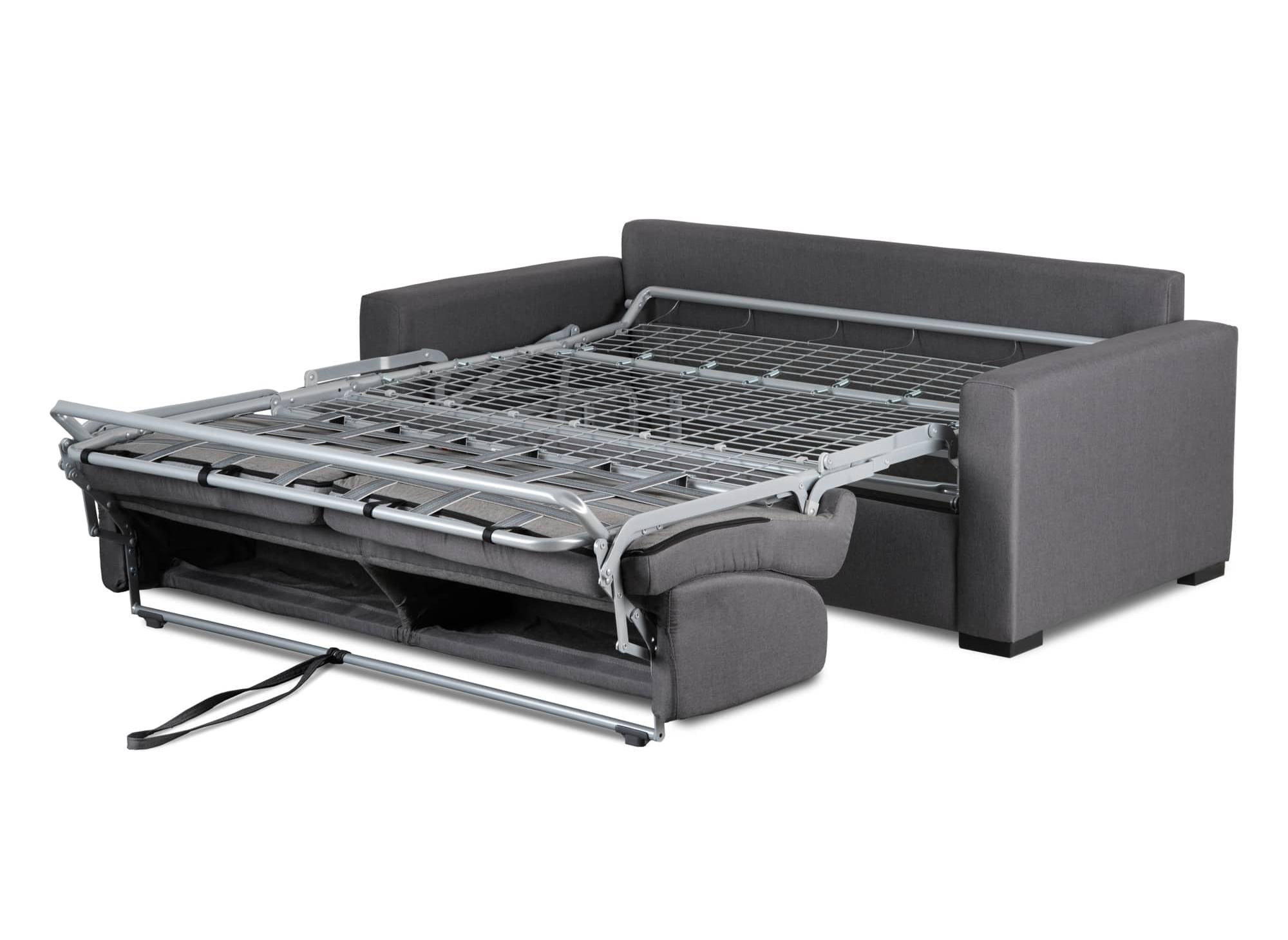 LOUNA 3-Sitzer-Schlafsofa aus dunkelgrauem Stoff mit Expressöffnung und 14 cm Matratze