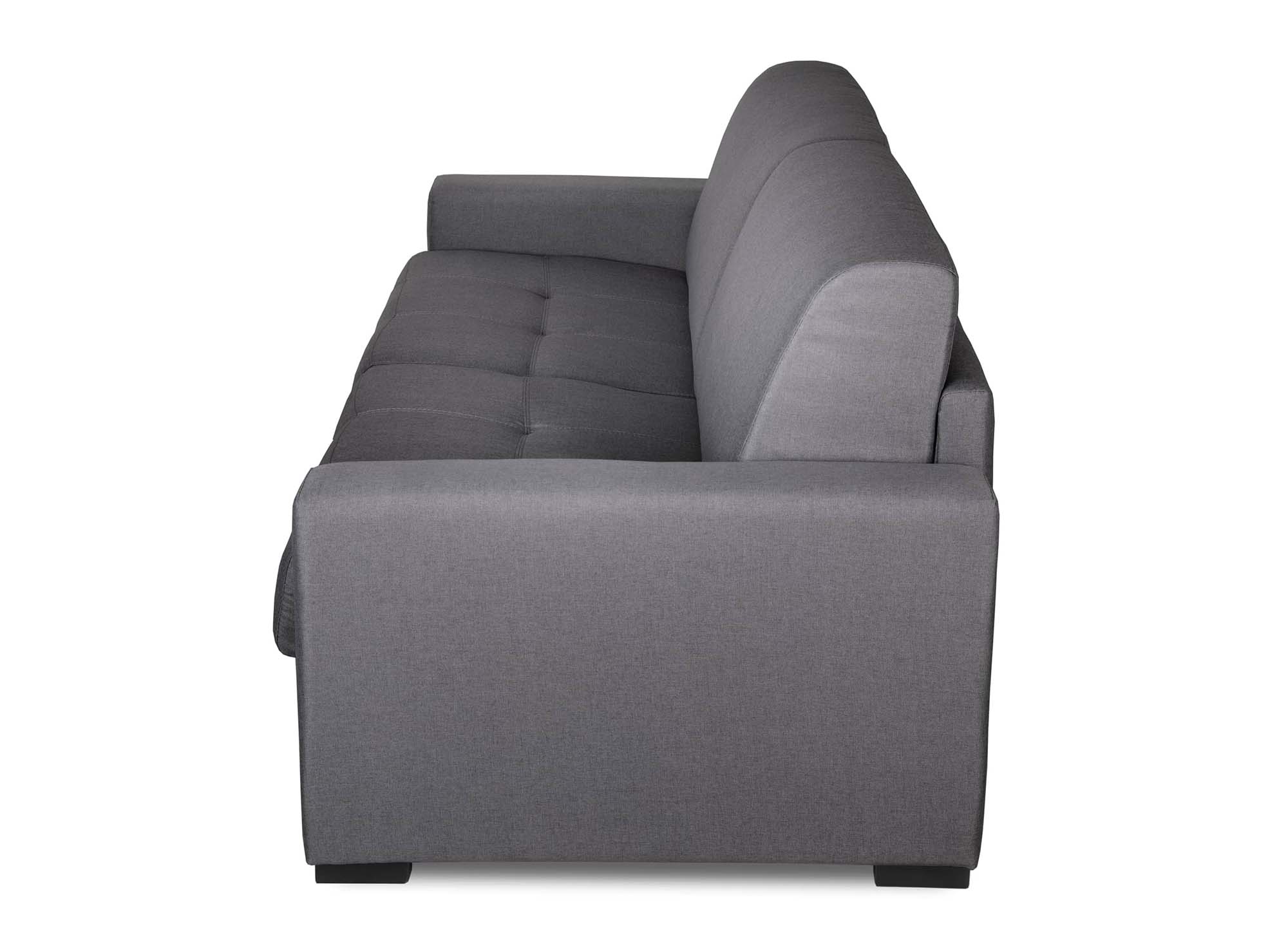 LOUNA 3-Sitzer-Schlafsofa aus dunkelgrauem Stoff mit Expressöffnung und 14 cm Matratze