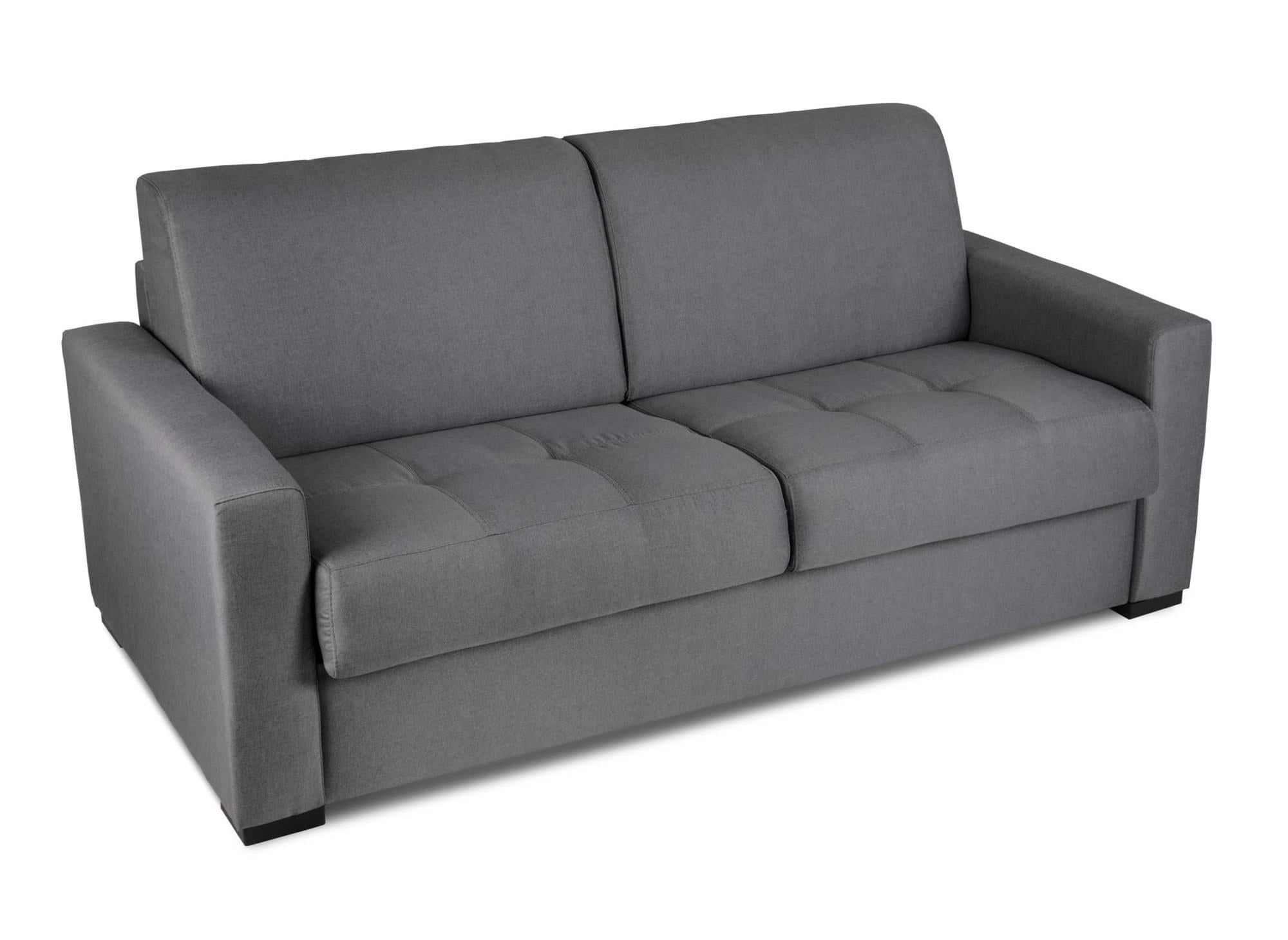 LOUNA 3-Sitzer-Schlafsofa aus dunkelgrauem Stoff mit Expressöffnung und 14 cm Matratze