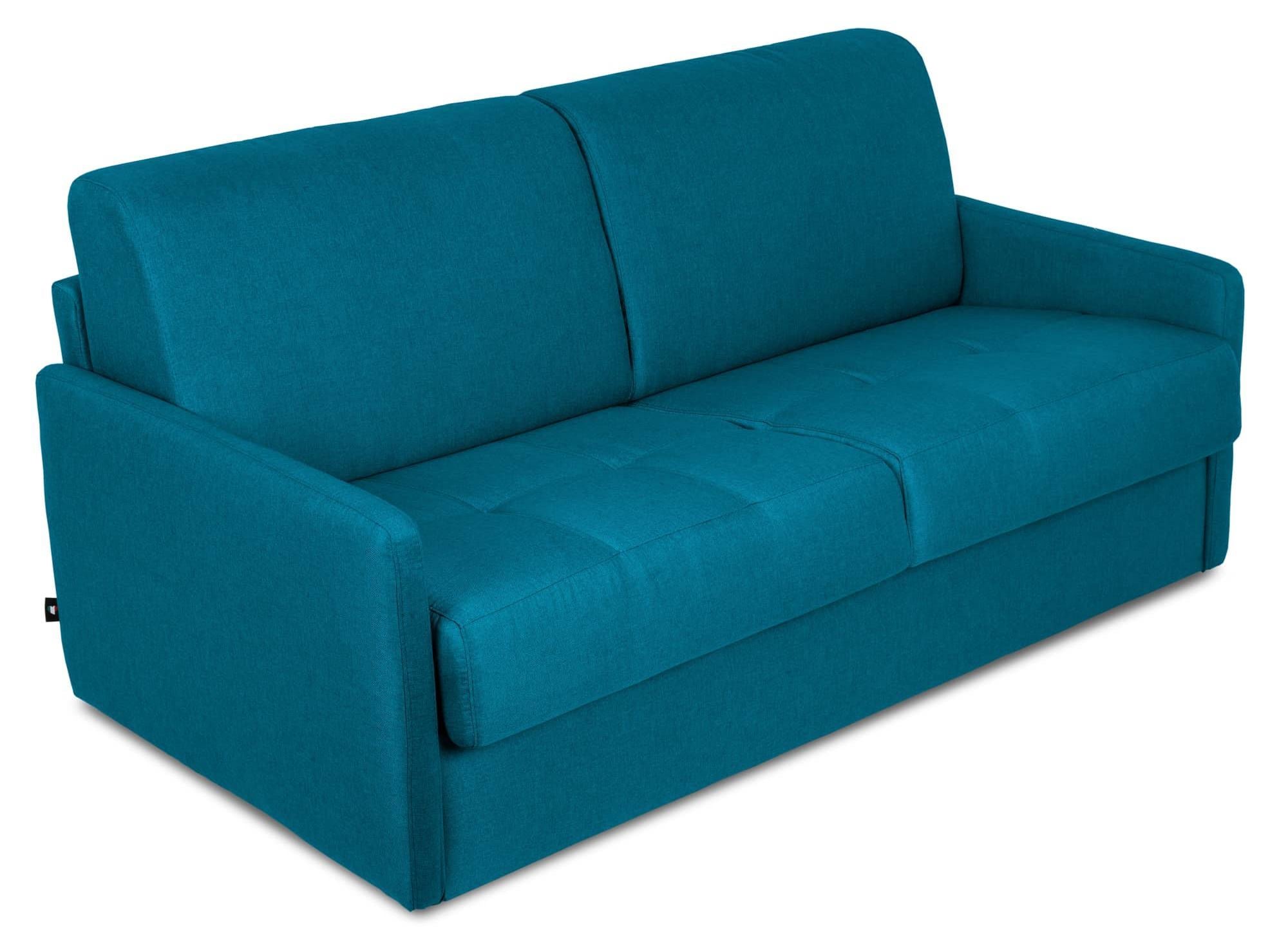 LOUNA SLIM 3-Sitzer-Schlafsofa aus petrolblauem Stoff mit Expressöffnung