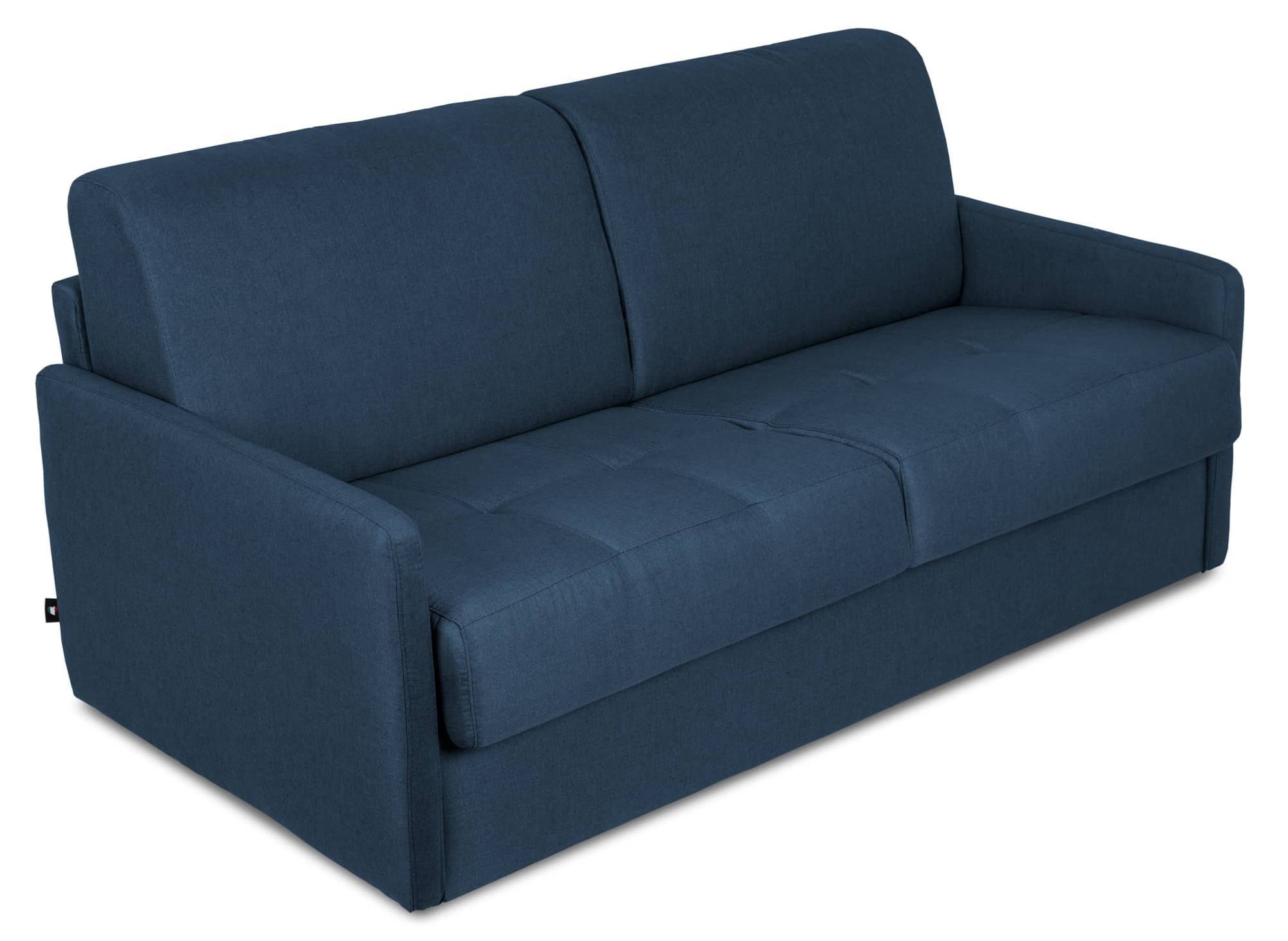 LOUNA SLIM 3-Sitzer-Schlafsofa aus jeansblauem Stoff mit Expressöffnung