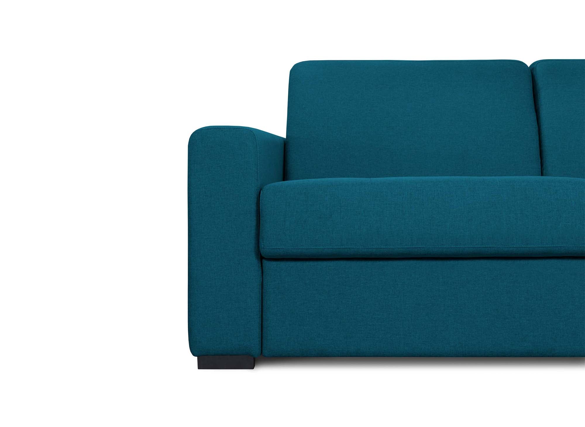 LOUNA LUXE 3-Sitzer-Schlafsofa aus petrolblauem Stoff mit Expressöffnung und 18 cm Matratze 