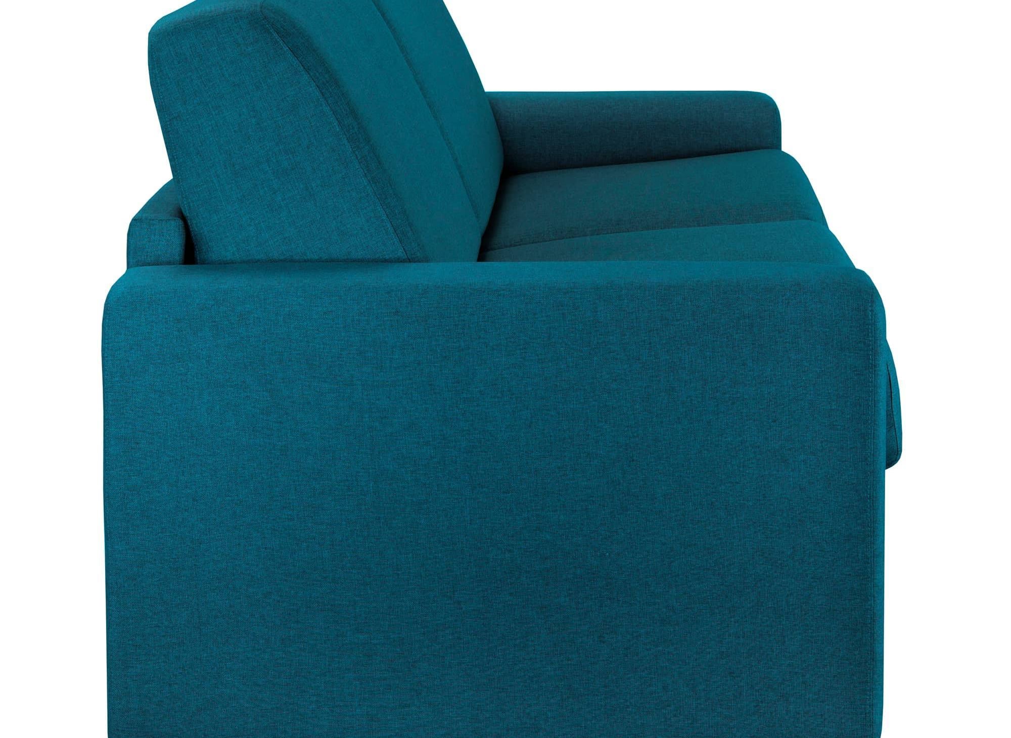 LOUNA LUXE 3-Sitzer-Schlafsofa aus petrolblauem Stoff mit Expressöffnung und 18 cm Matratze 