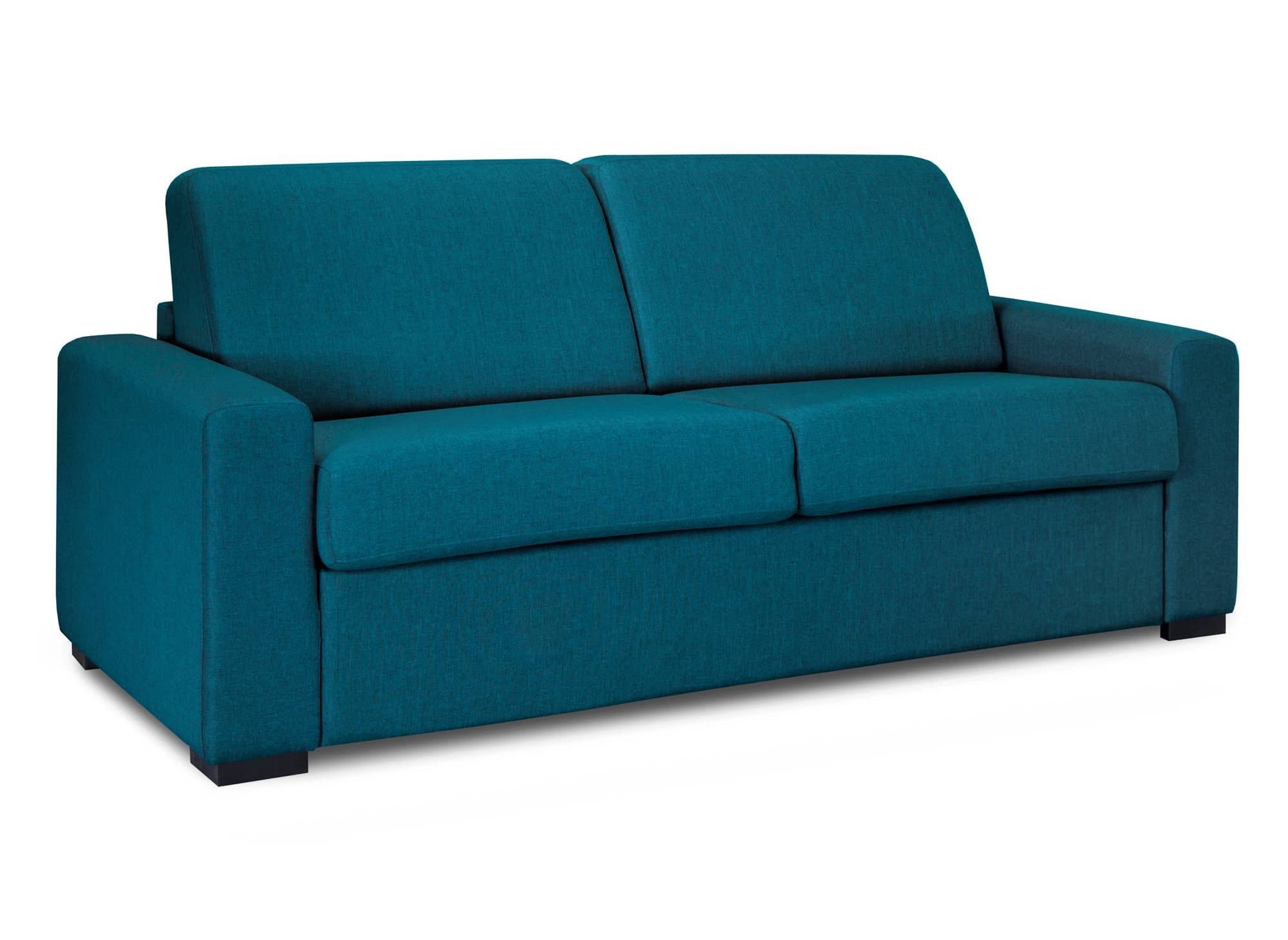 LOUNA LUXE 3-Sitzer-Schlafsofa aus petrolblauem Stoff mit Expressöffnung und 18 cm Matratze 